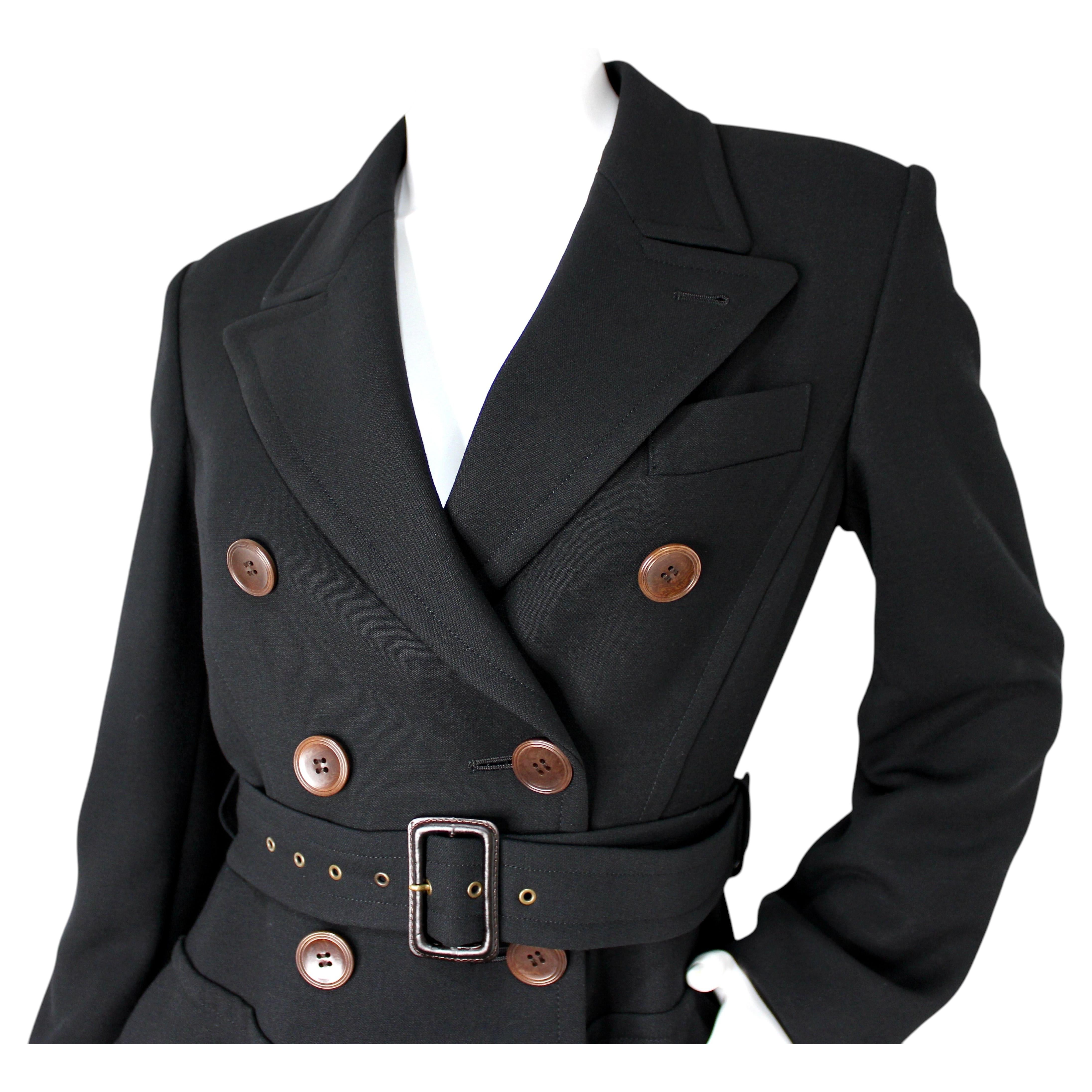 Jean Paul Gaultier Black Wool Blend Belted Double-Breasted Long