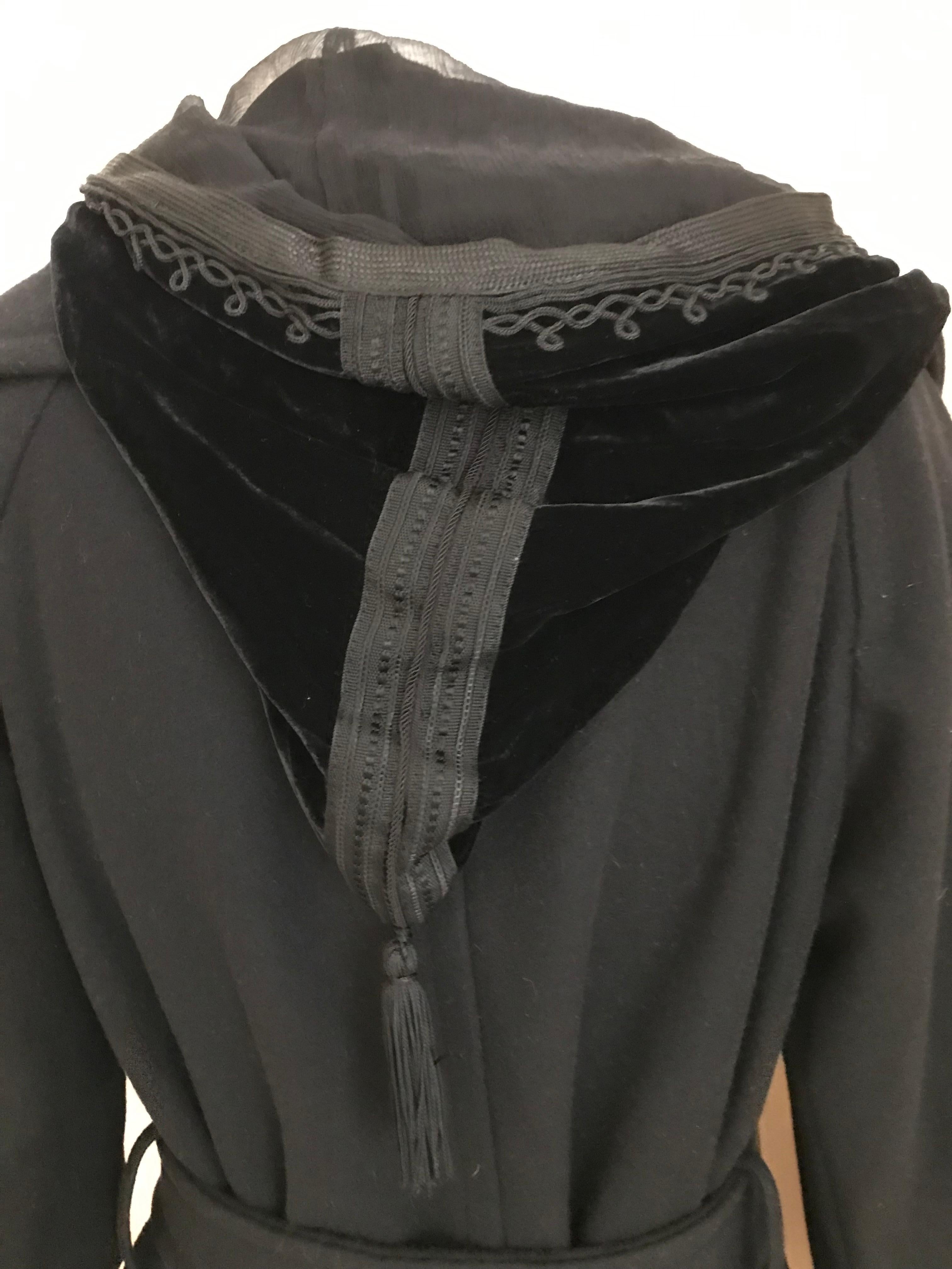 Jean Paul Gaultier Black Wool Coat with Silk Velvet Layer and Hood 7