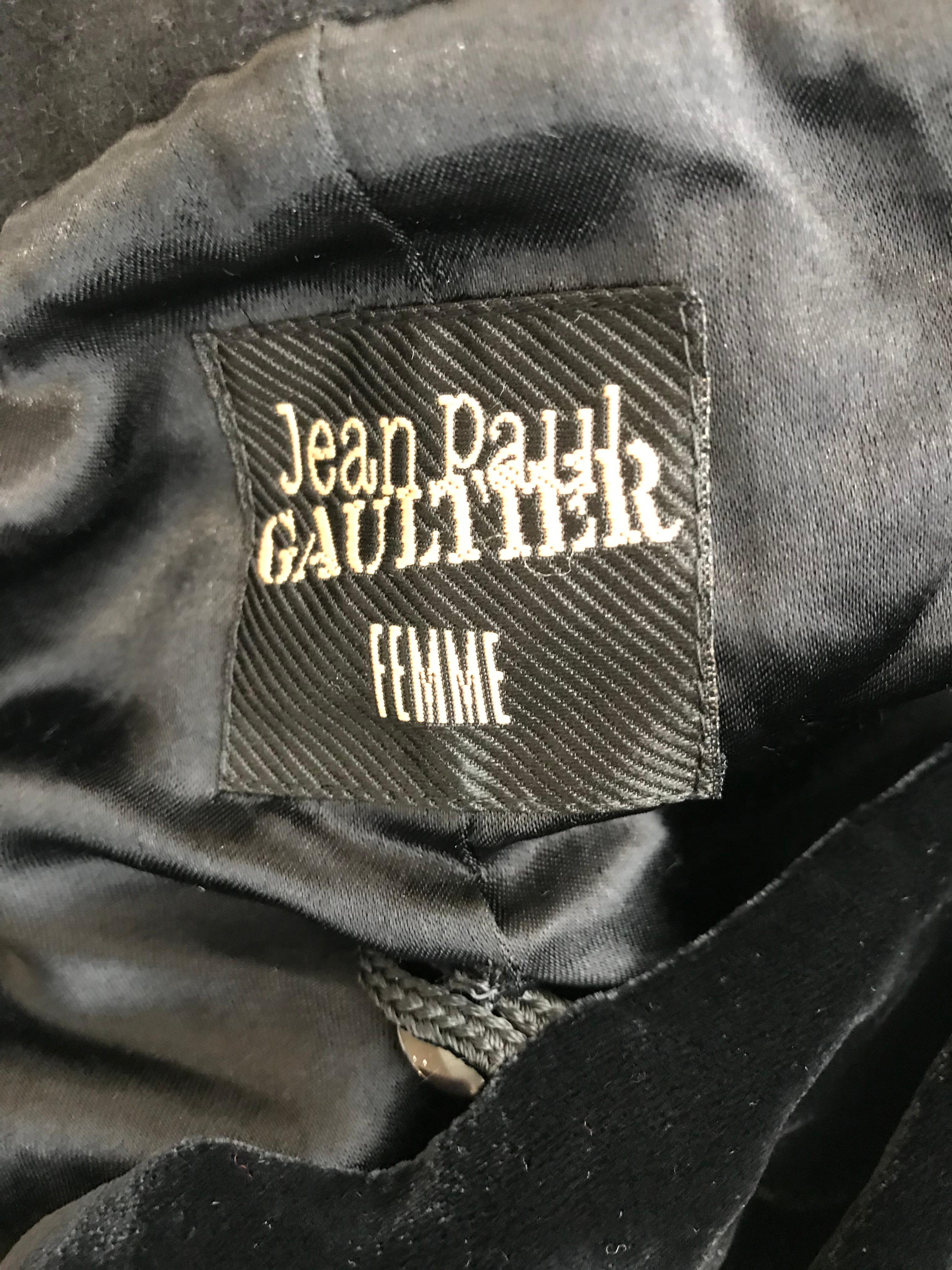 Jean Paul Gaultier Black Wool Coat with Silk Velvet Layer and Hood 10