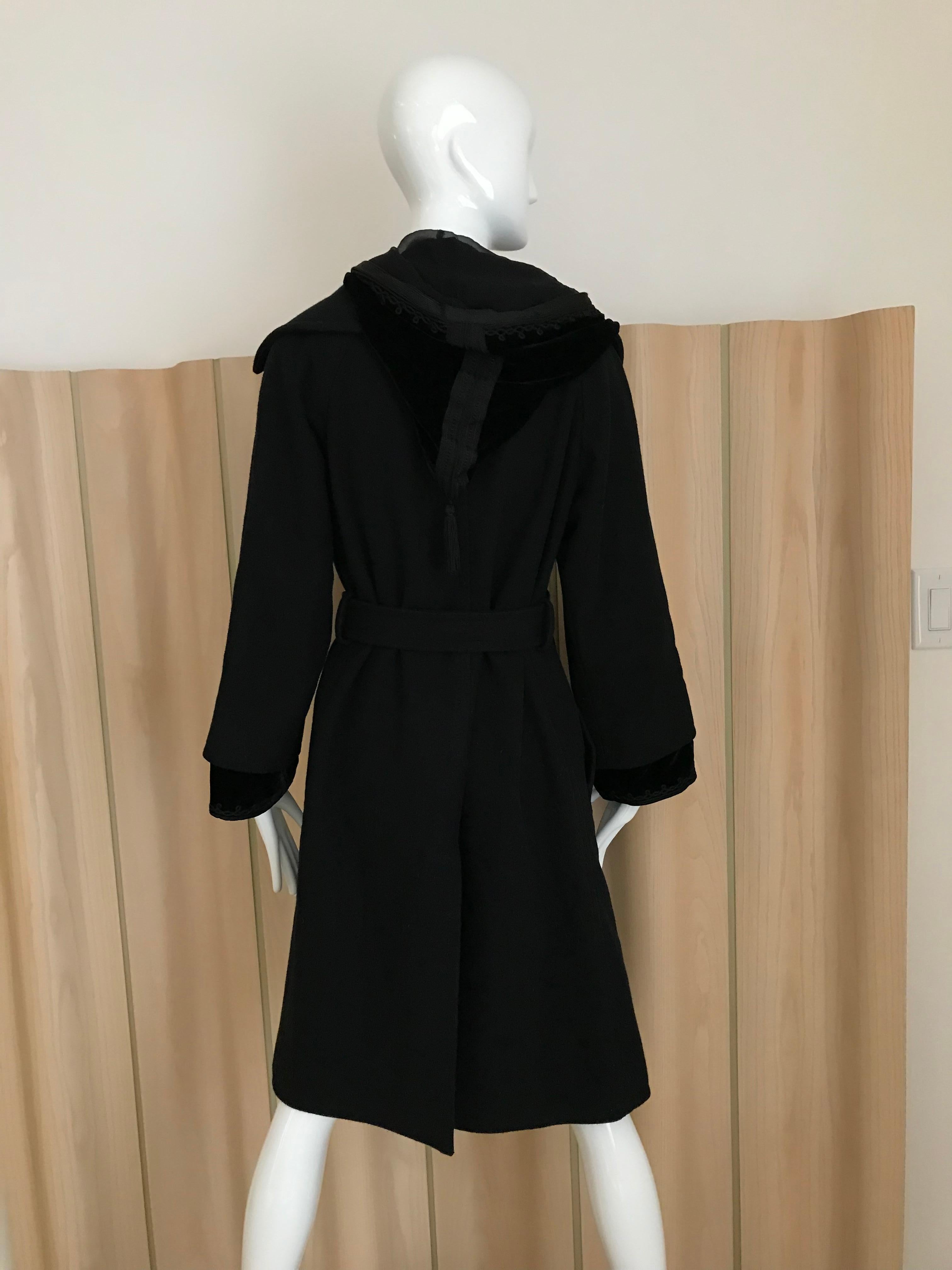 Jean Paul Gaultier Black Wool Coat with Silk Velvet Layer and Hood 1