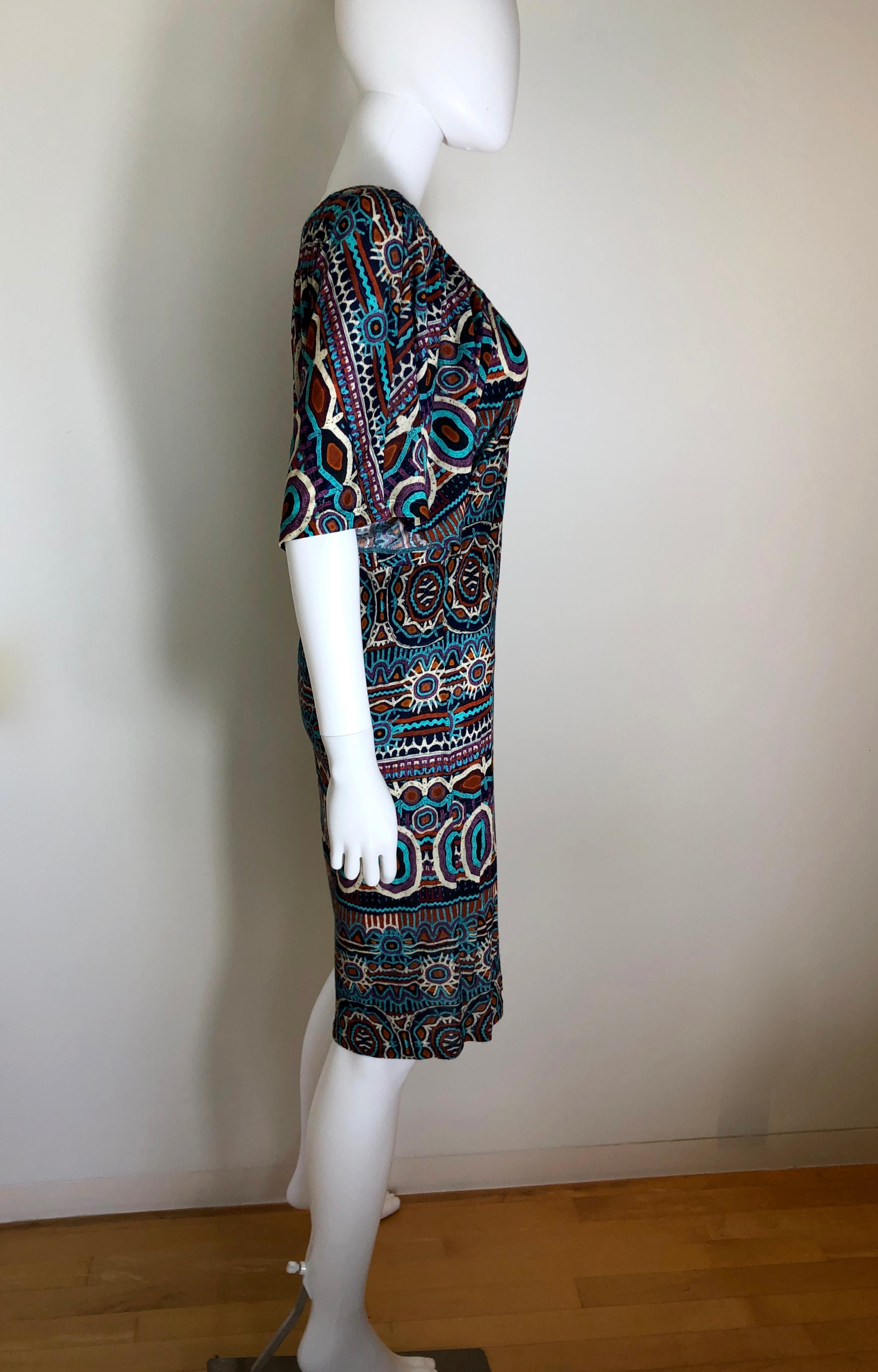 Jean Paul Gaultier Blue, Black, Orange & Tan Scoop Neck / Off Shoulder Dress For Sale 5
