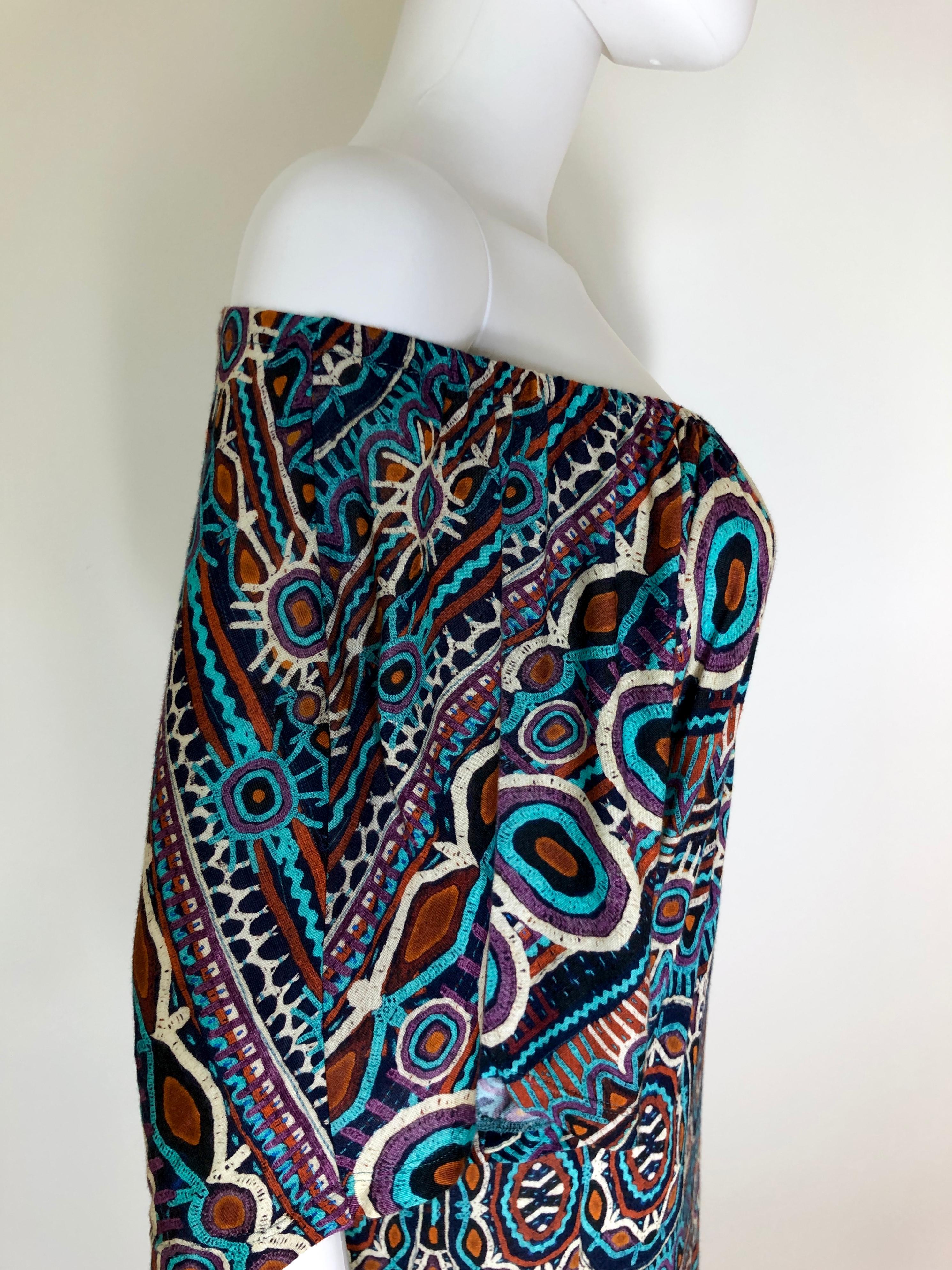 Jean Paul Gaultier Blue, Black, Orange & Tan Scoop Neck / Off Shoulder Dress For Sale 12
