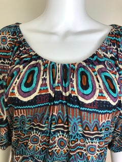 Jean Paul Gaultier Blue, Black, Orange & Tan Scoop Neck / Off Shoulder Dress