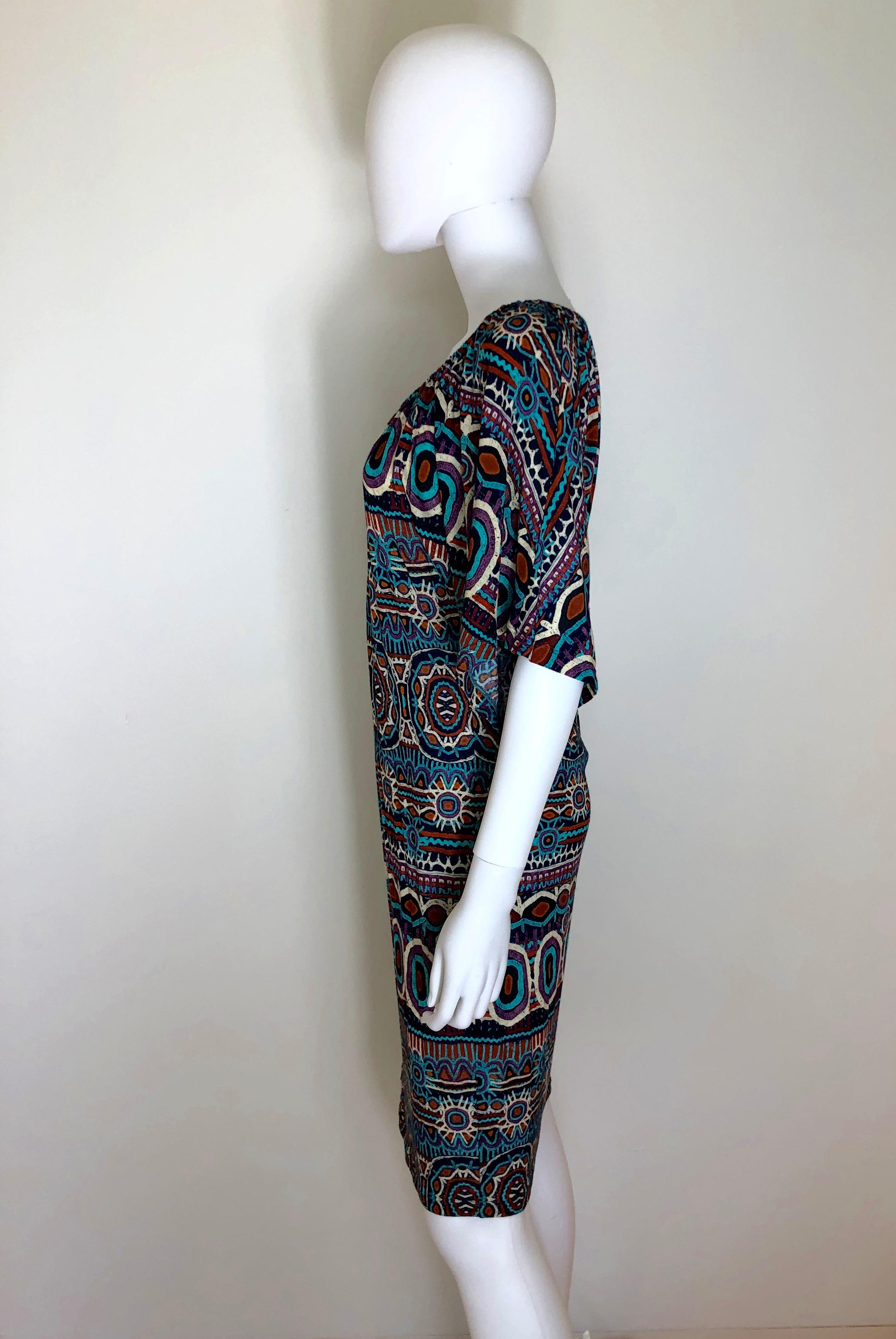 Women's Jean Paul Gaultier Blue, Black, Orange & Tan Scoop Neck / Off Shoulder Dress For Sale