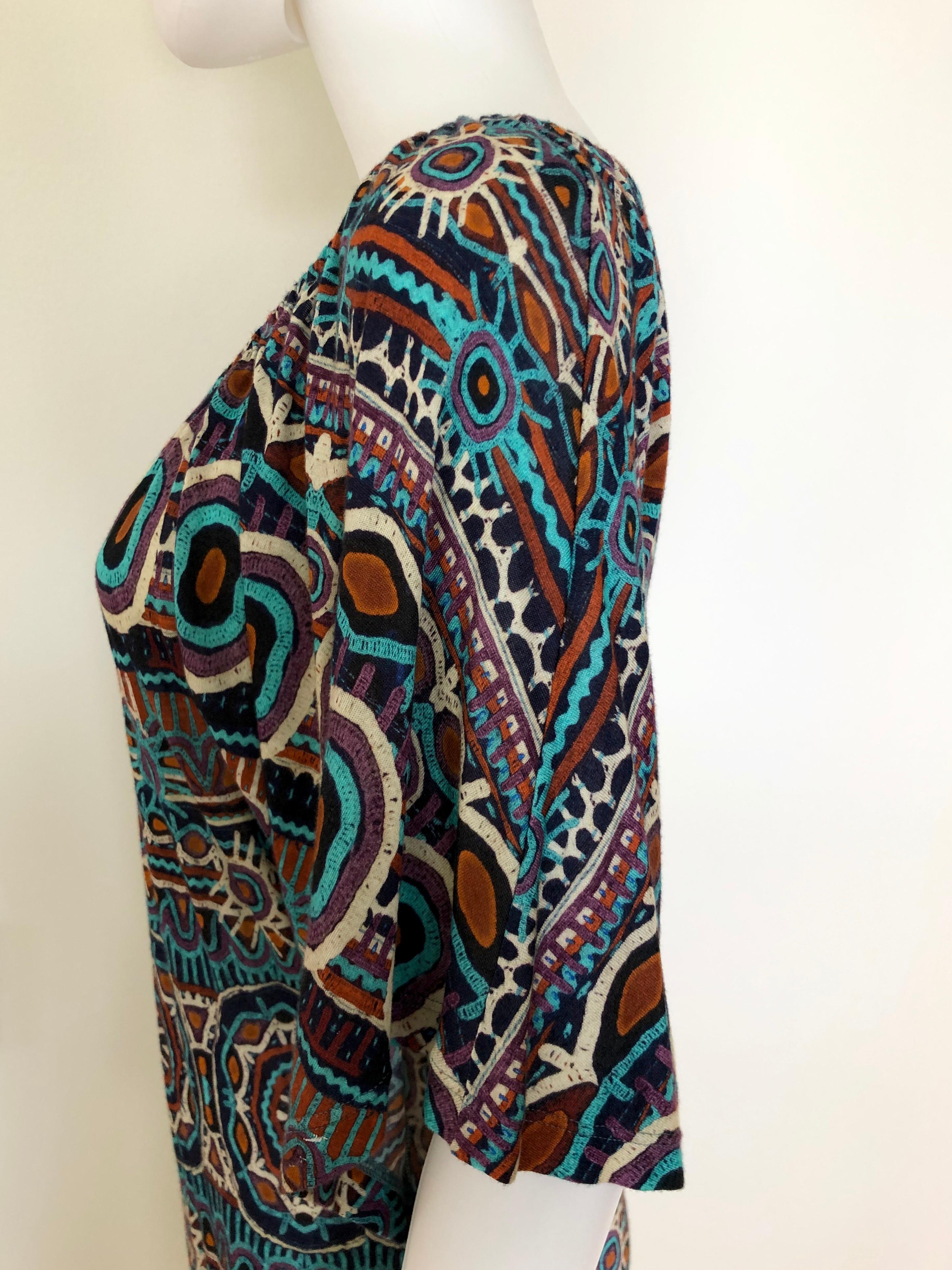 Jean Paul Gaultier Blue, Black, Orange & Tan Scoop Neck / Off Shoulder Dress For Sale 1