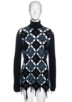 Jean Paul Gaultier blue boiled wool argyle sweater with cutouts, fw 1993