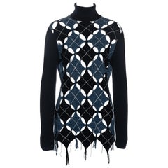 Jean Paul Gaultier blauer Pullover aus gekochter Wolle mit Argyle-Muster und Ausschnitten:: fw 1993