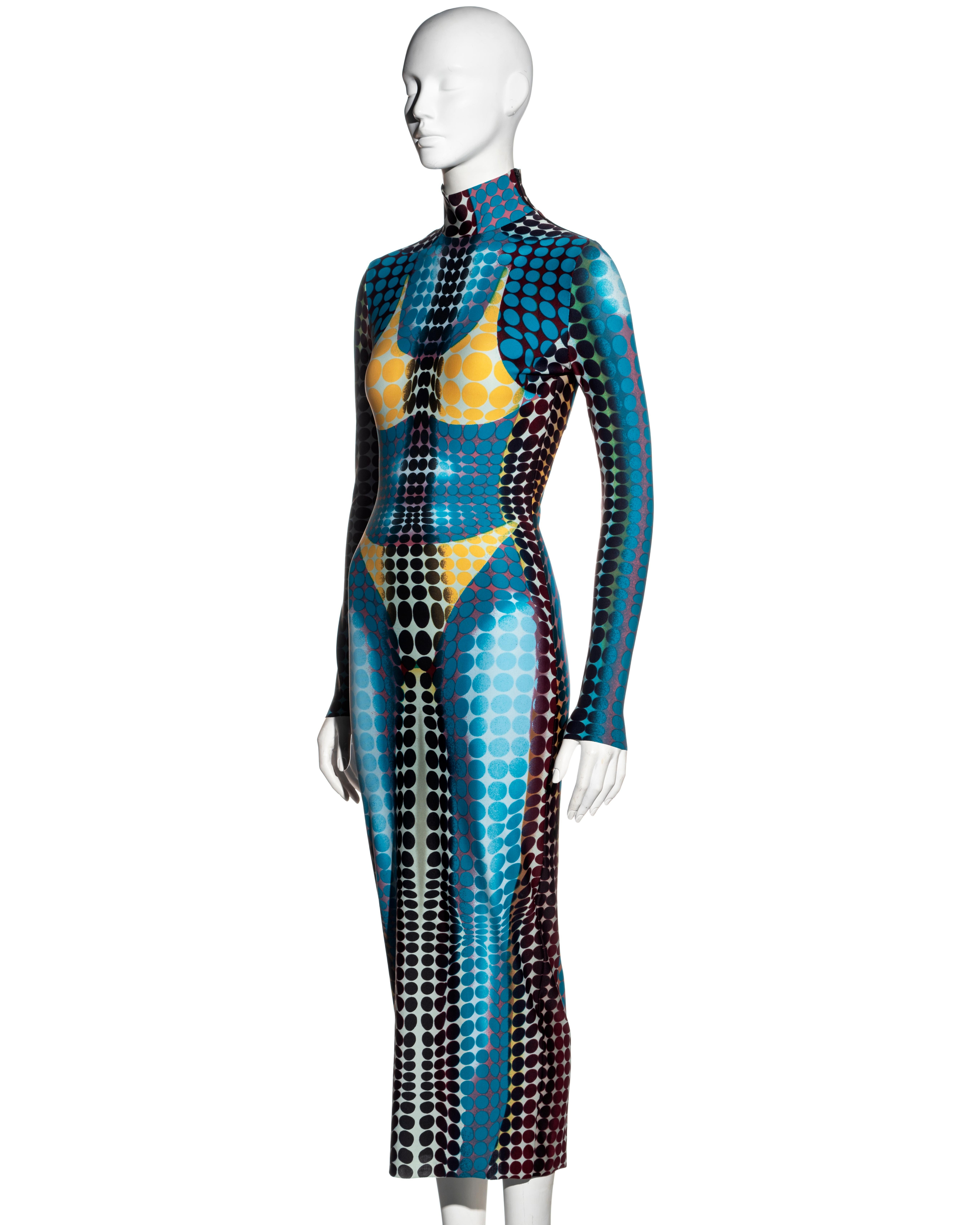Jean Paul Gaultier Blaues Cyber-Dot bedrucktes Lycra-Bodycon-Kleid, fw 1995 im Angebot 6