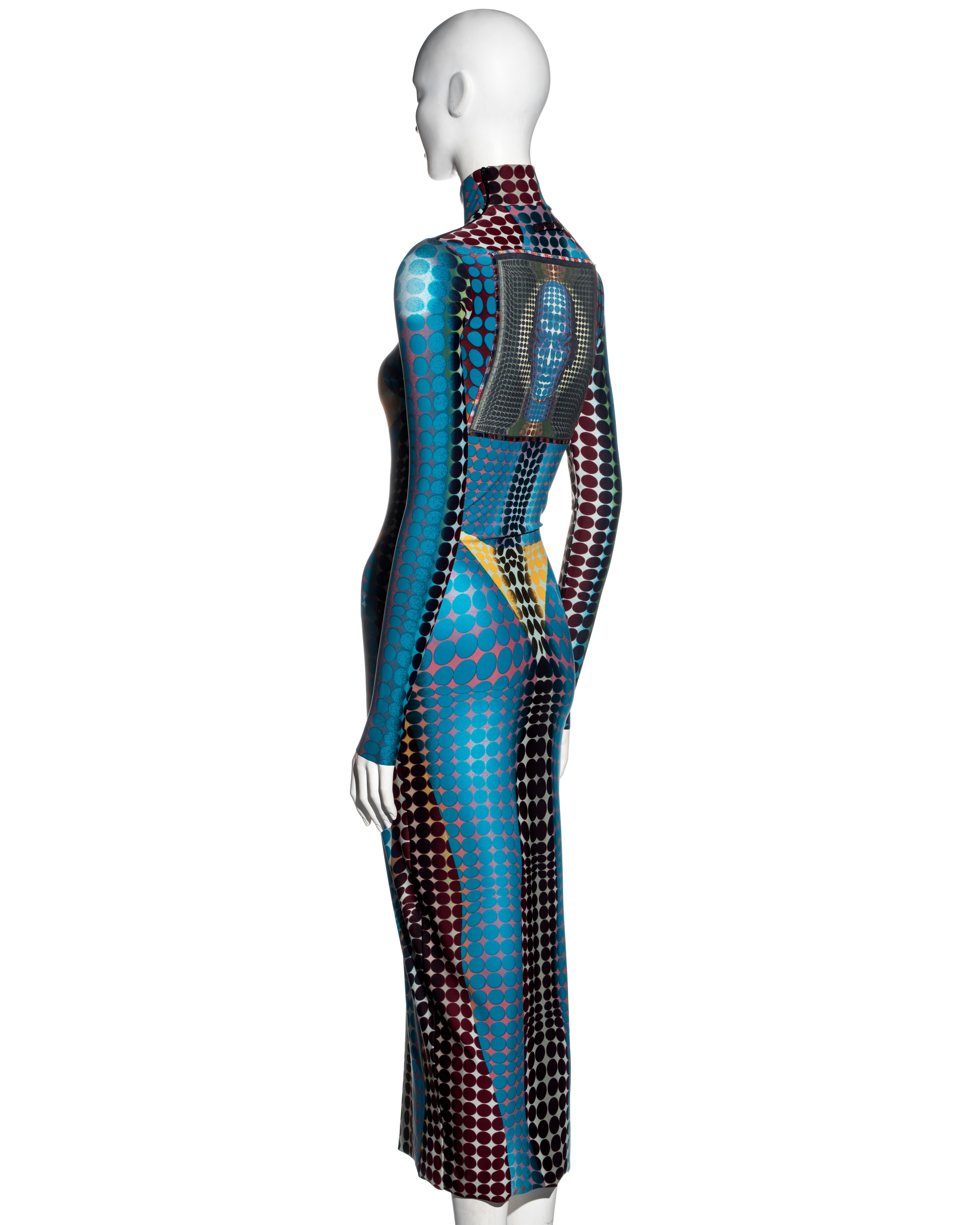 Jean Paul Gaultier blue cyber dot printed lycra bodycon dress, fw 1995 For Sale 3