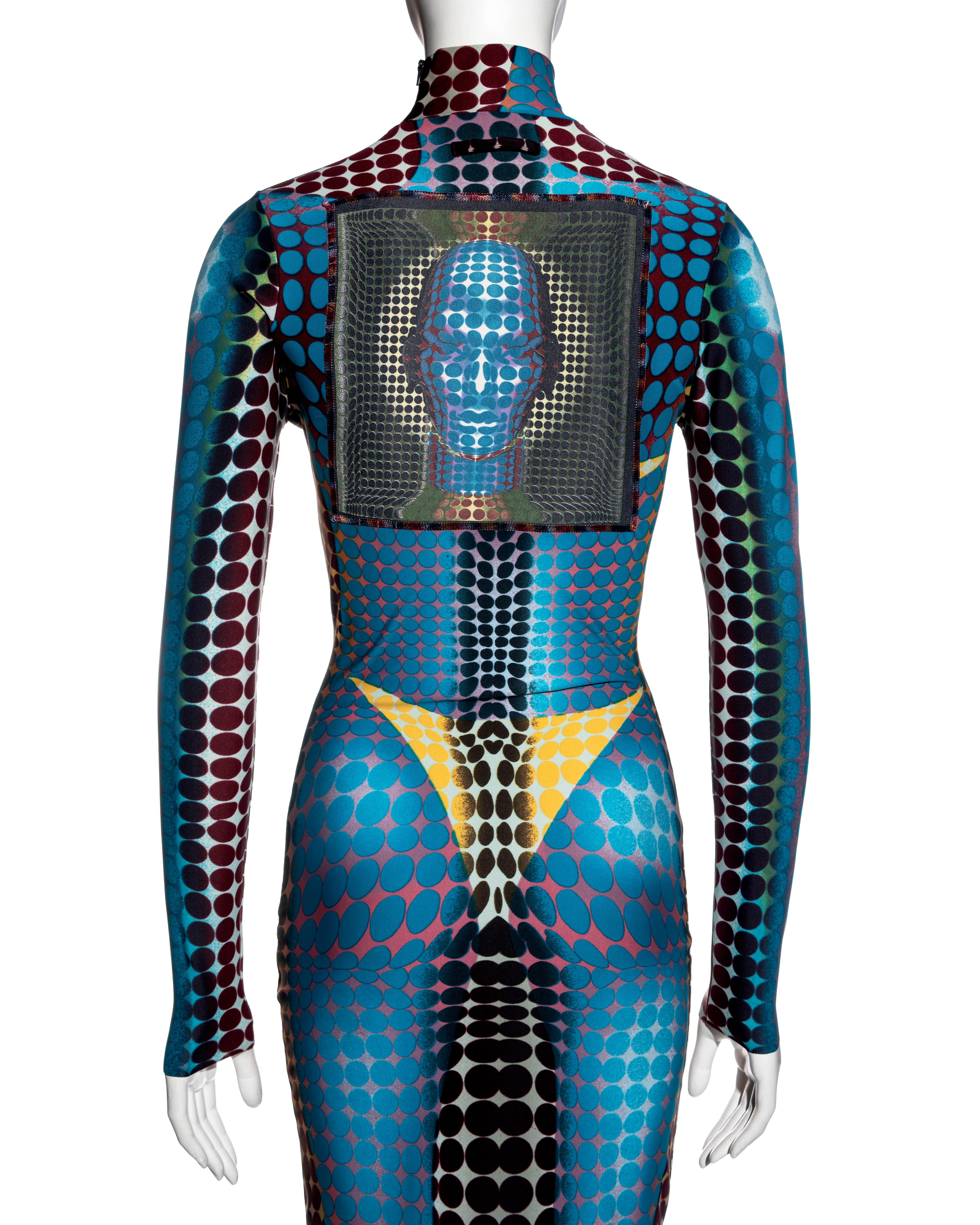 Jean Paul Gaultier blue cyber dot printed lycra bodycon dress, fw 1995 For Sale 4
