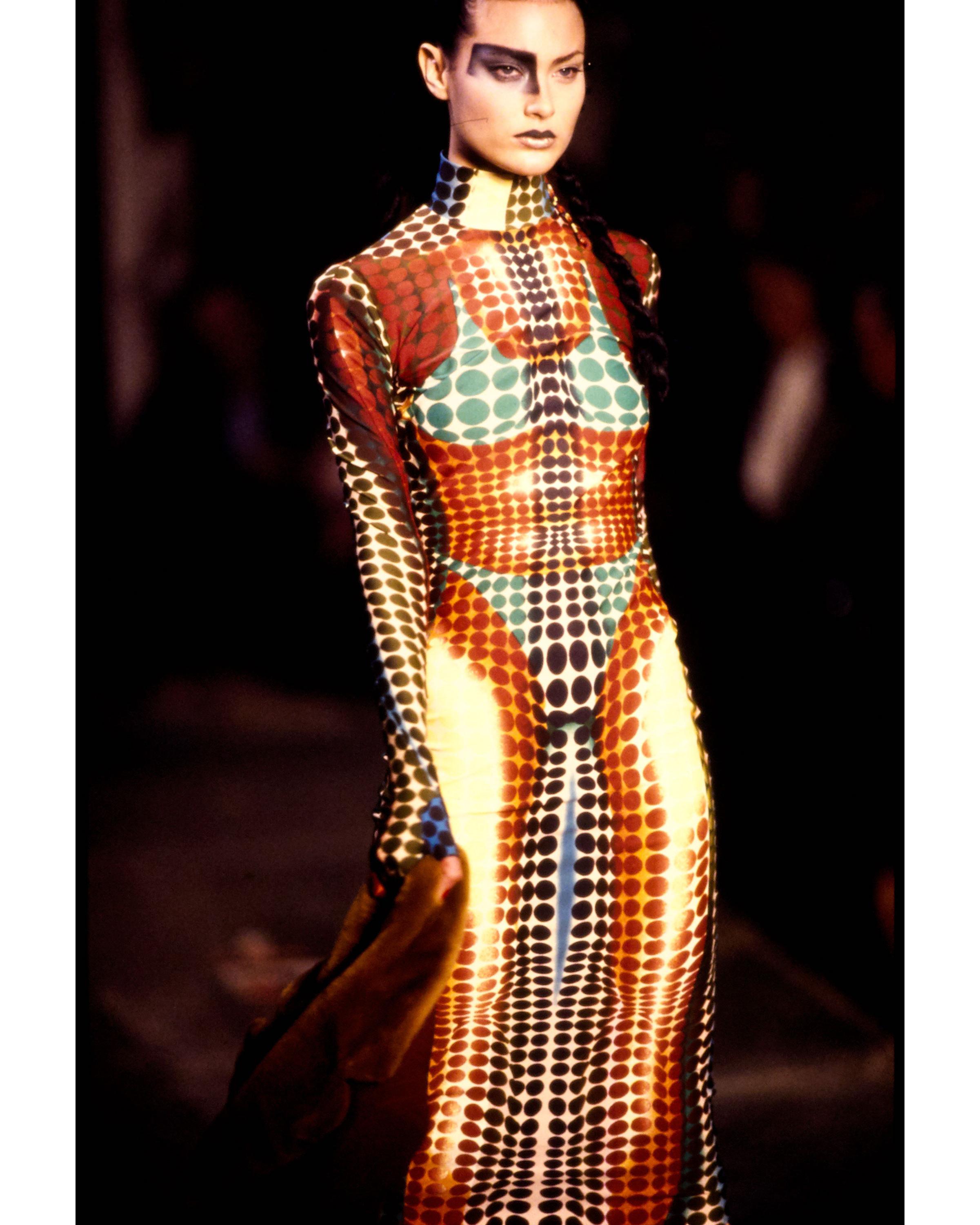 Jean Paul Gaultier Blaues Cyber-Dot bedrucktes Lycra-Bodycon-Kleid, fw 1995 im Angebot 1