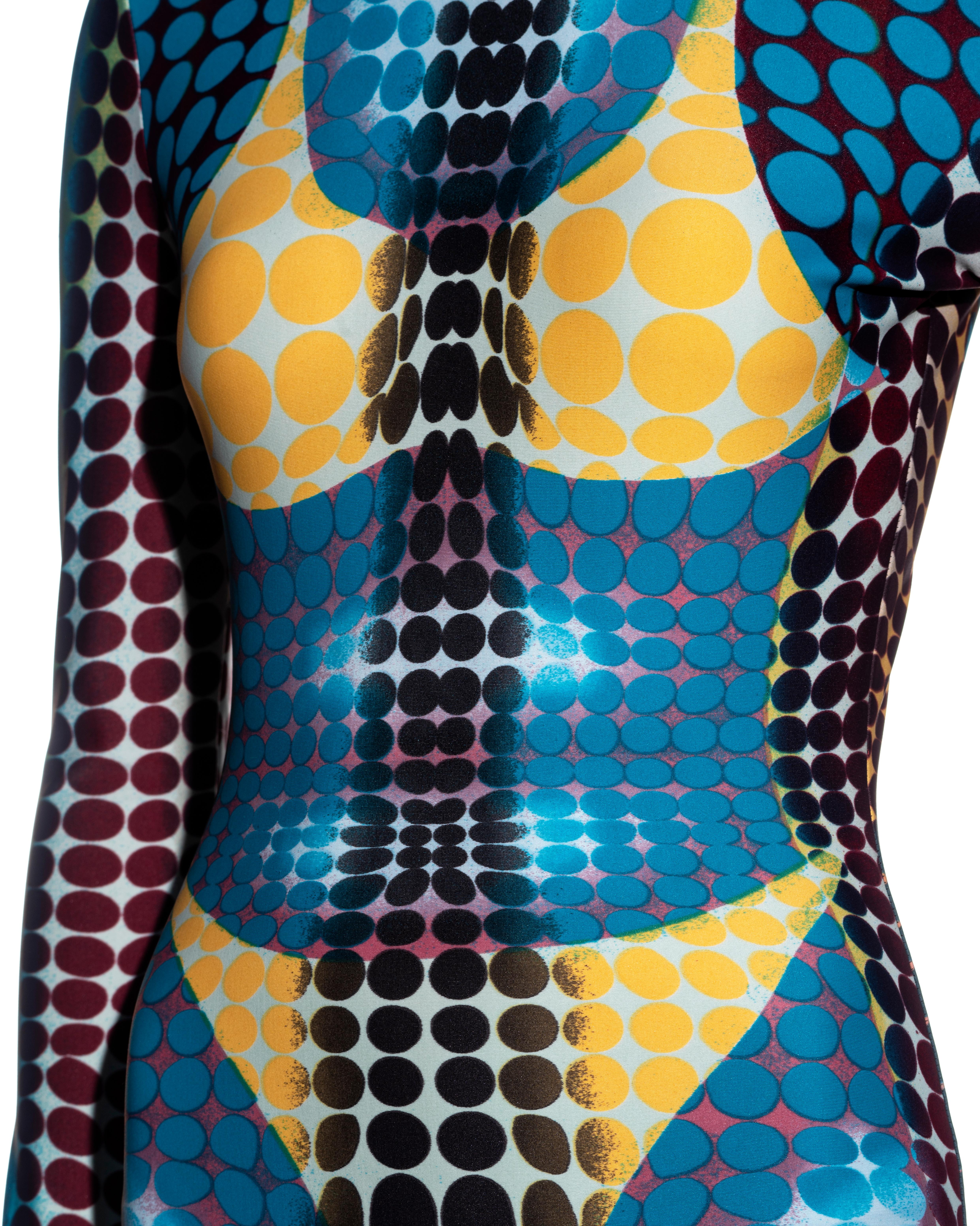 Women's Jean Paul Gaultier blue cyber dot printed lycra bodycon dress, fw 1995 For Sale