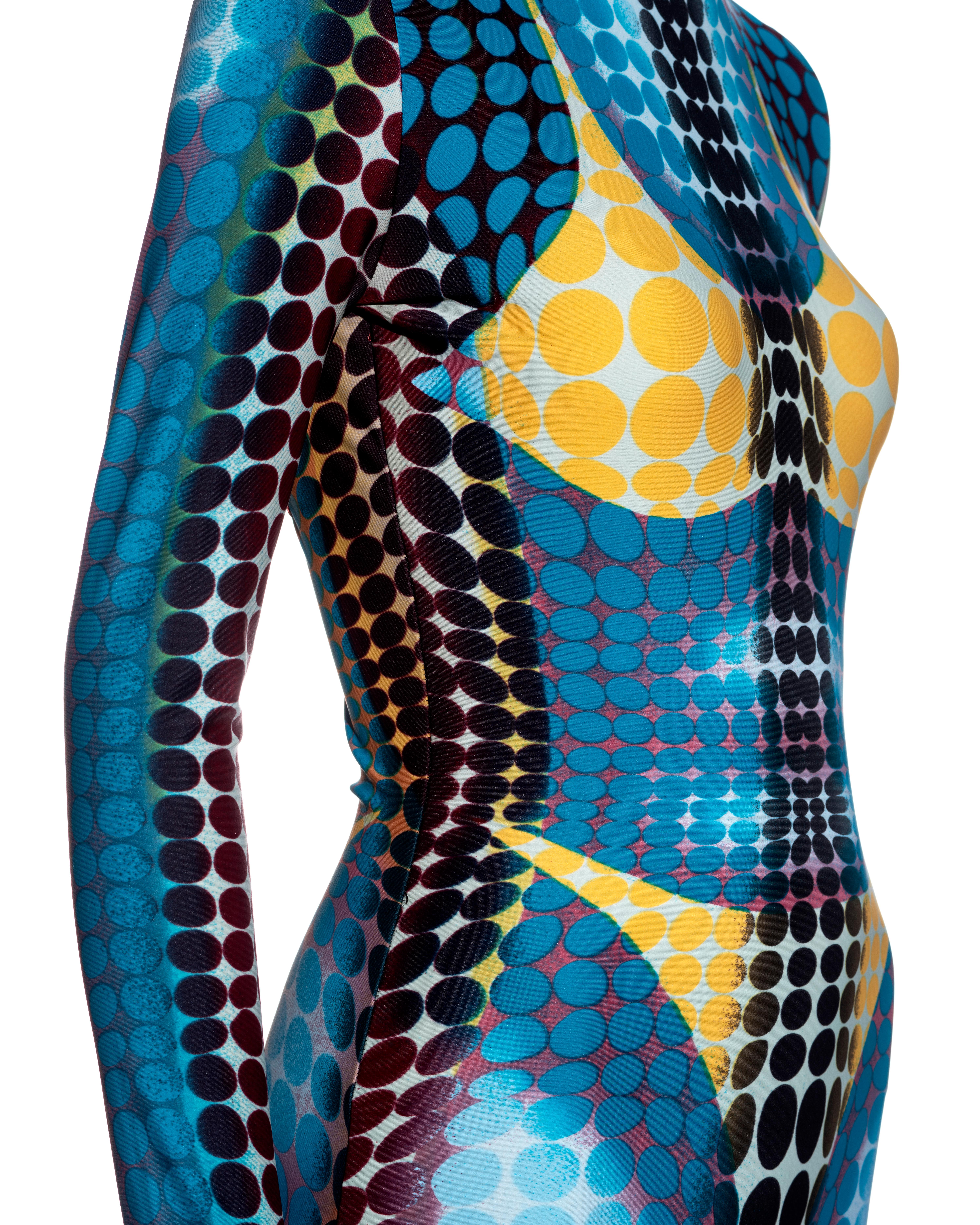 Jean Paul Gaultier blue cyber dot printed lycra bodycon dress, fw 1995 For Sale 1