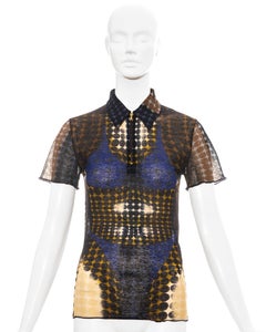 Jean Paul Gaultier blue cyber dots mesh polo shirt, fw 1995