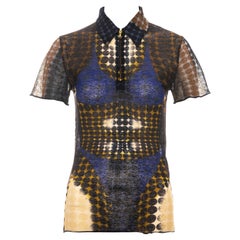 Jean Paul Gaultier blue cyber dots mesh polo shirt, fw 1995