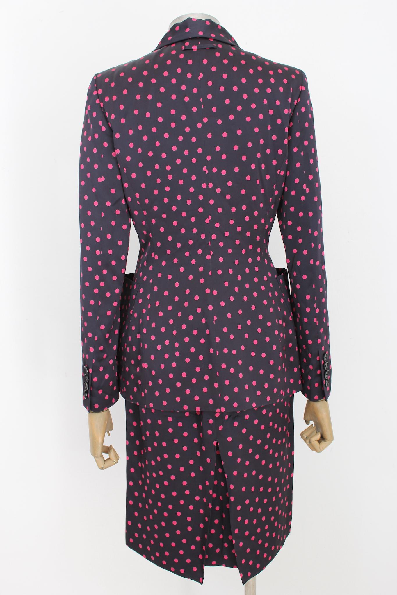 Jean Paul Gaultier Blue Fuchsia Polka Dot Suit Skirt In Excellent Condition In Brindisi, Bt