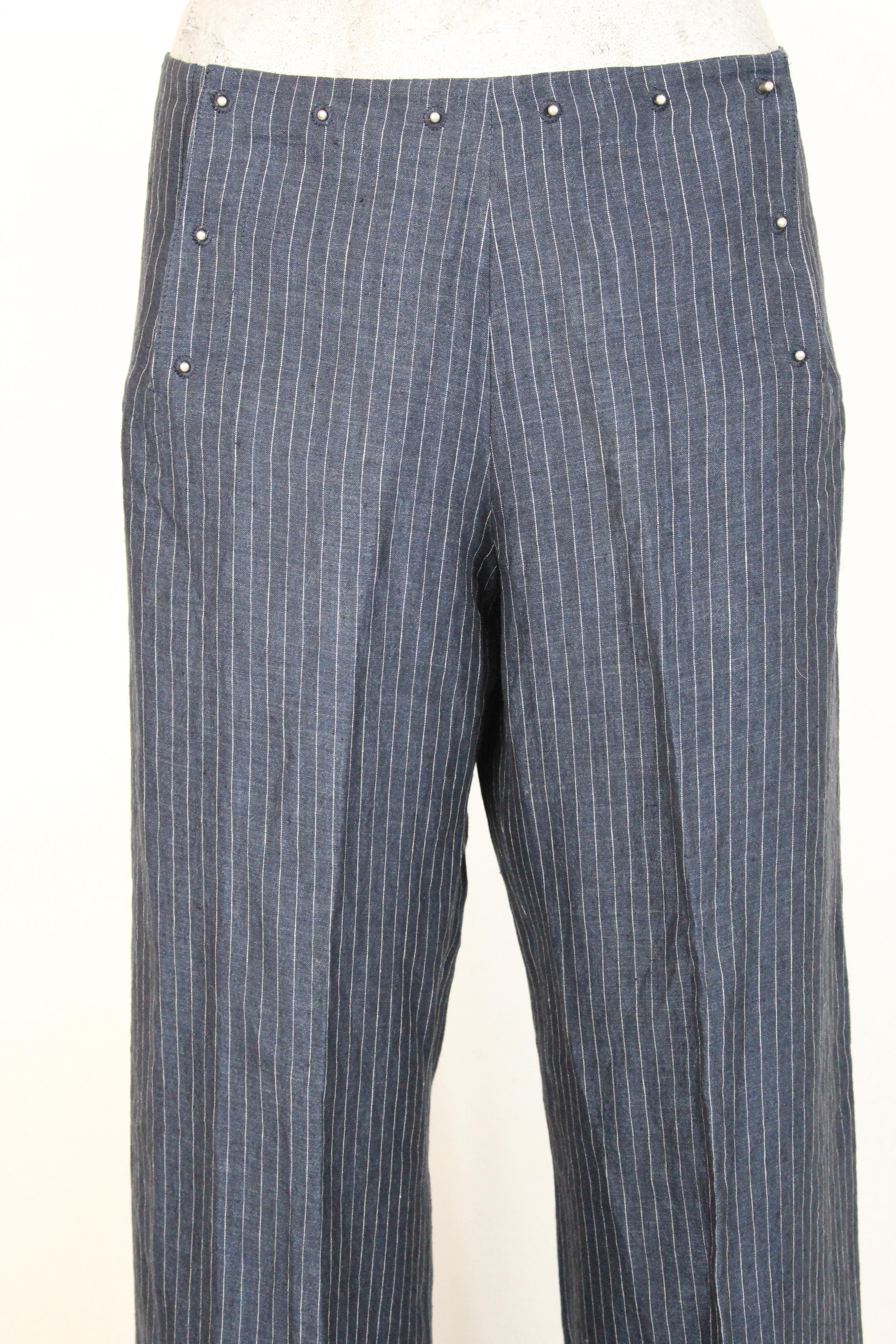 Jean Paul Gaultier Blue Gray Linen Striped Trousers 1