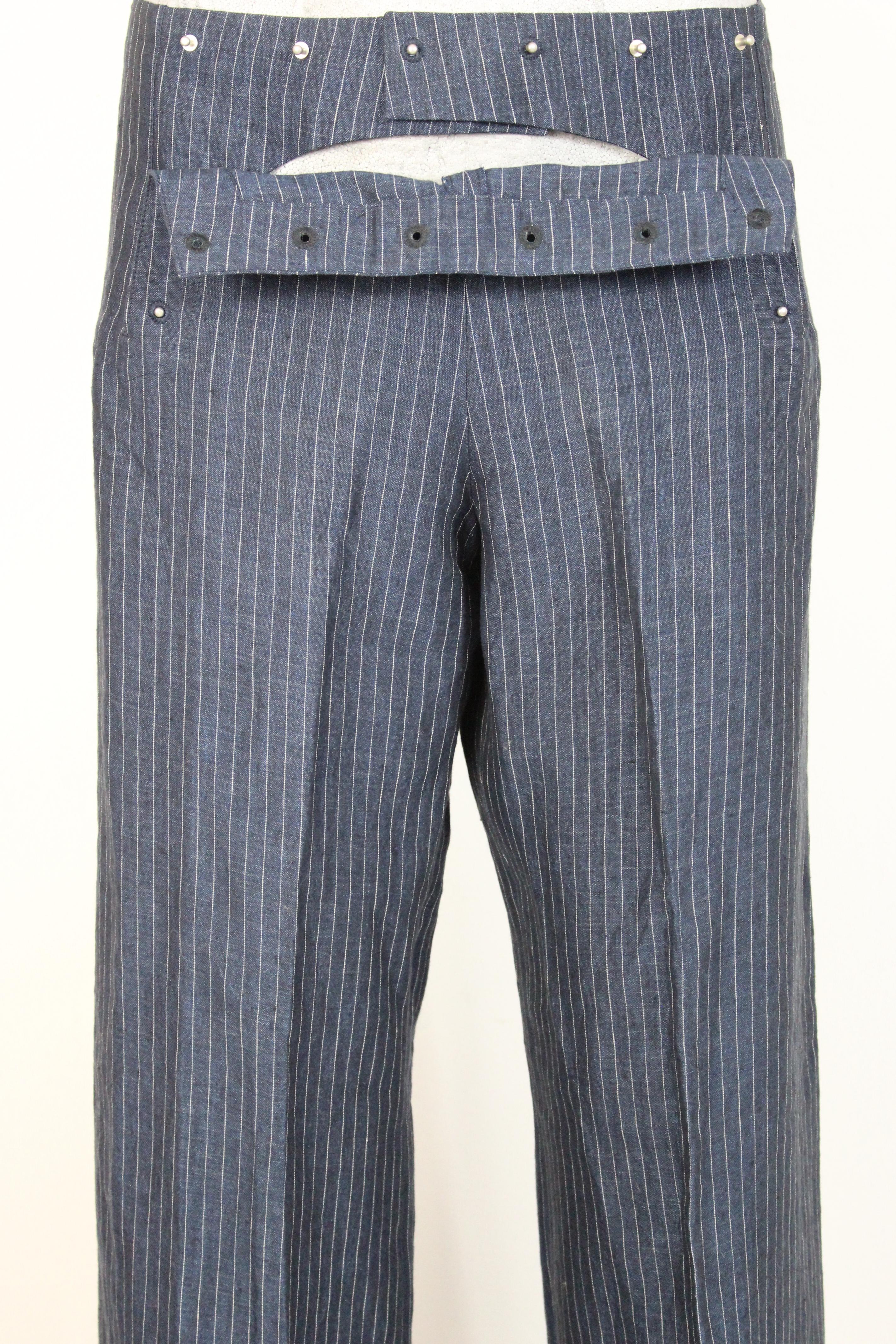 Jean Paul Gaultier Blue Gray Linen Striped Trousers 2