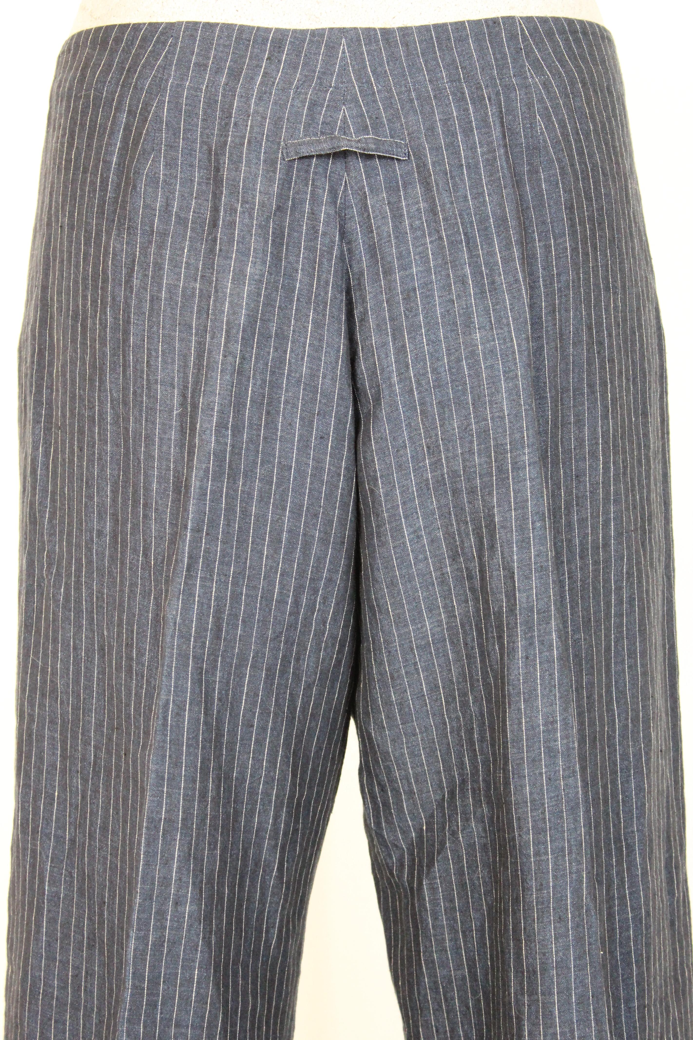 Jean Paul Gaultier Blue Gray Linen Striped Trousers 3