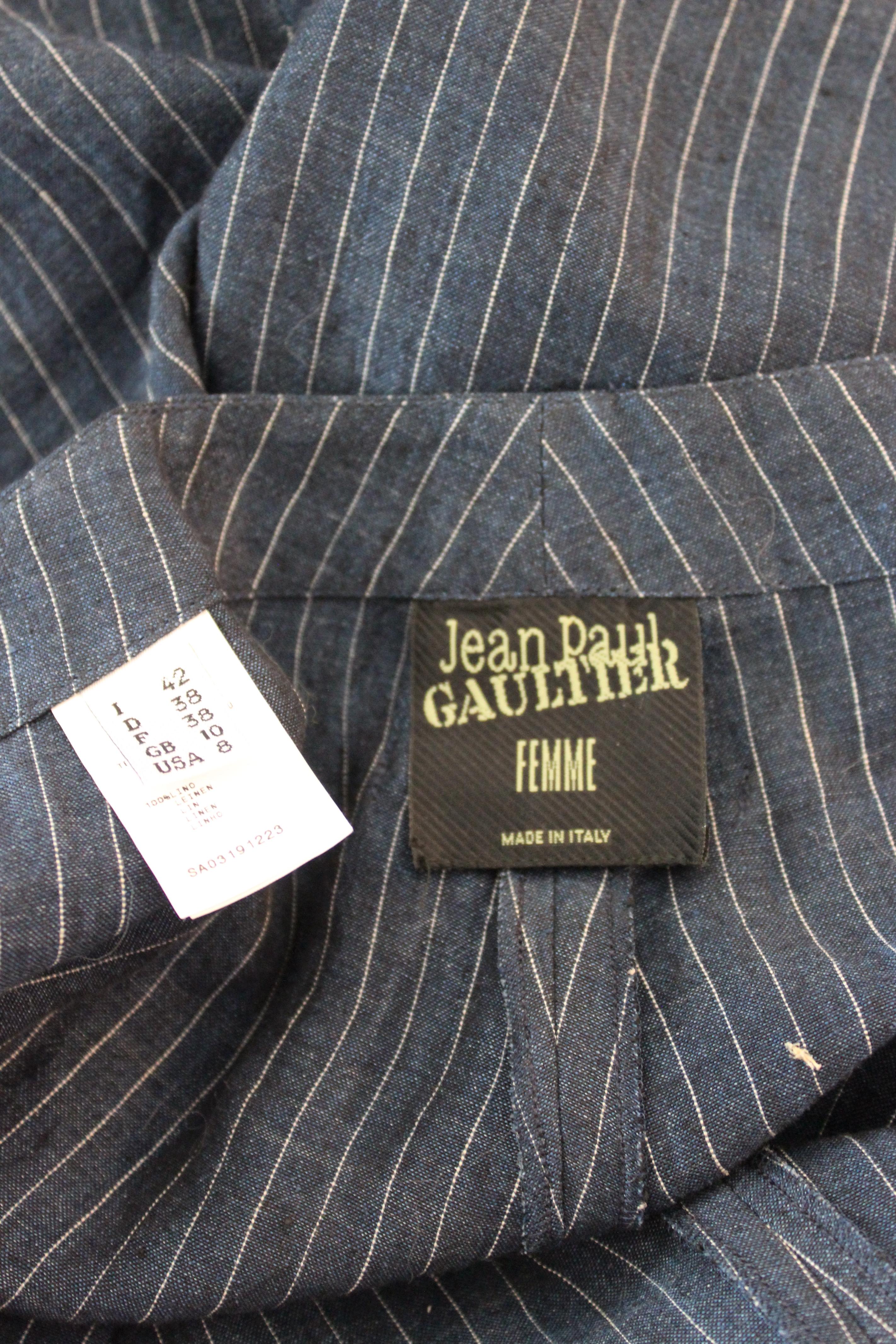 Jean Paul Gaultier Blue Gray Linen Striped Trousers 4
