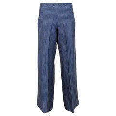 Retro Jean Paul Gaultier Blue Gray Linen Striped Trousers