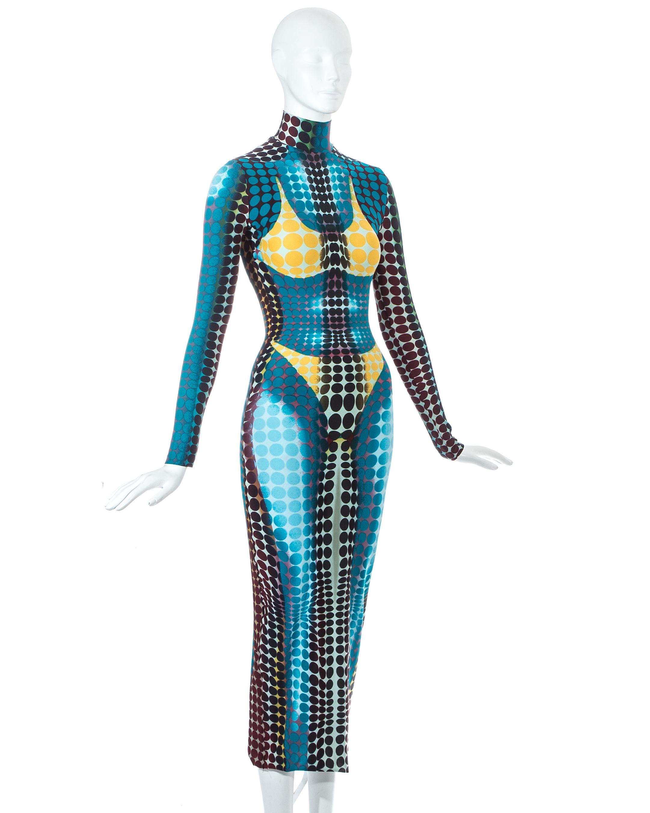 Blue Jean Paul Gaultier blue lycra spandex figure hugging evening dress, fw 1995 For Sale