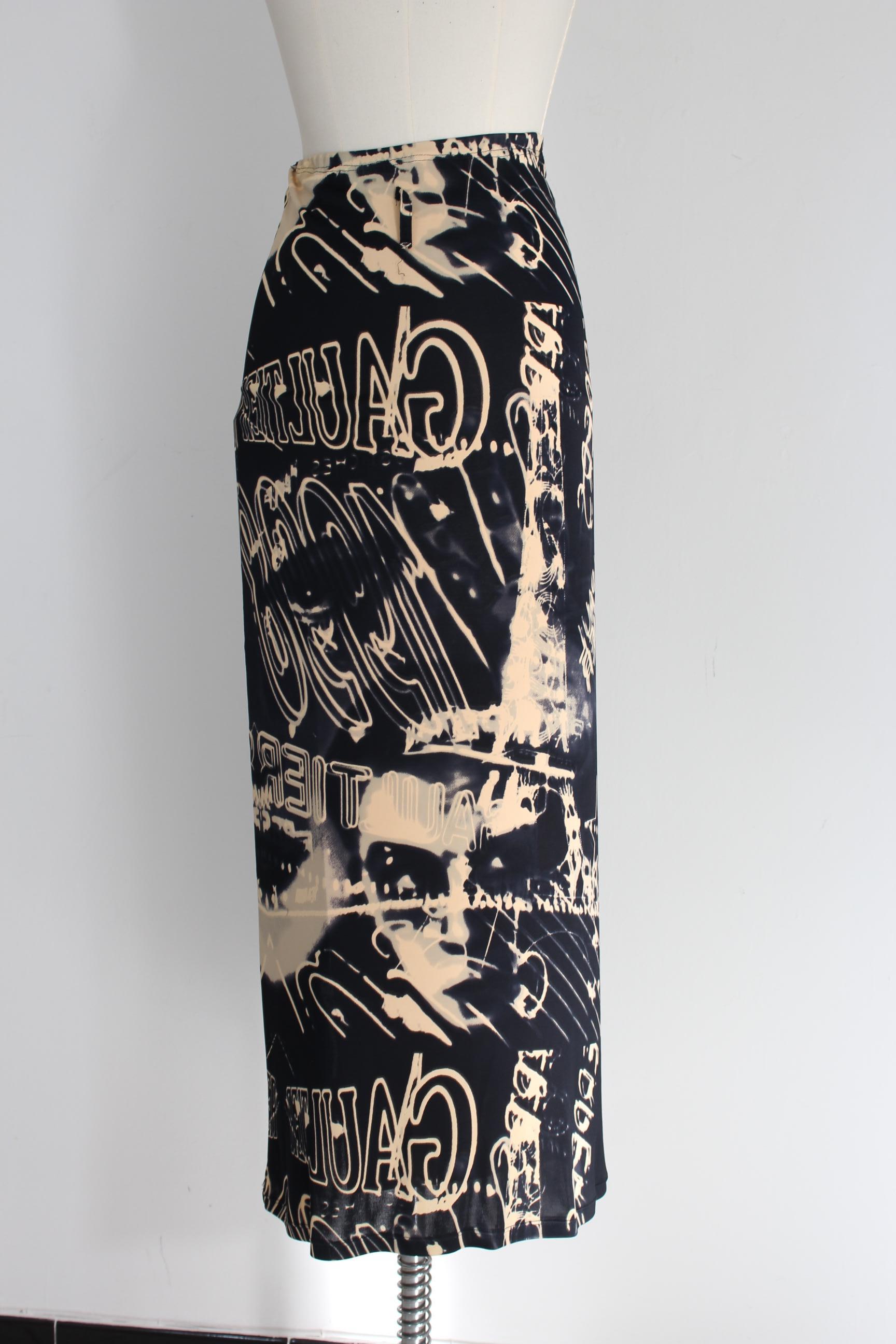 Jean Paul Gaultier Blue Navy Beige Skirt Suit Dress Monogram Graffiti 1998 3