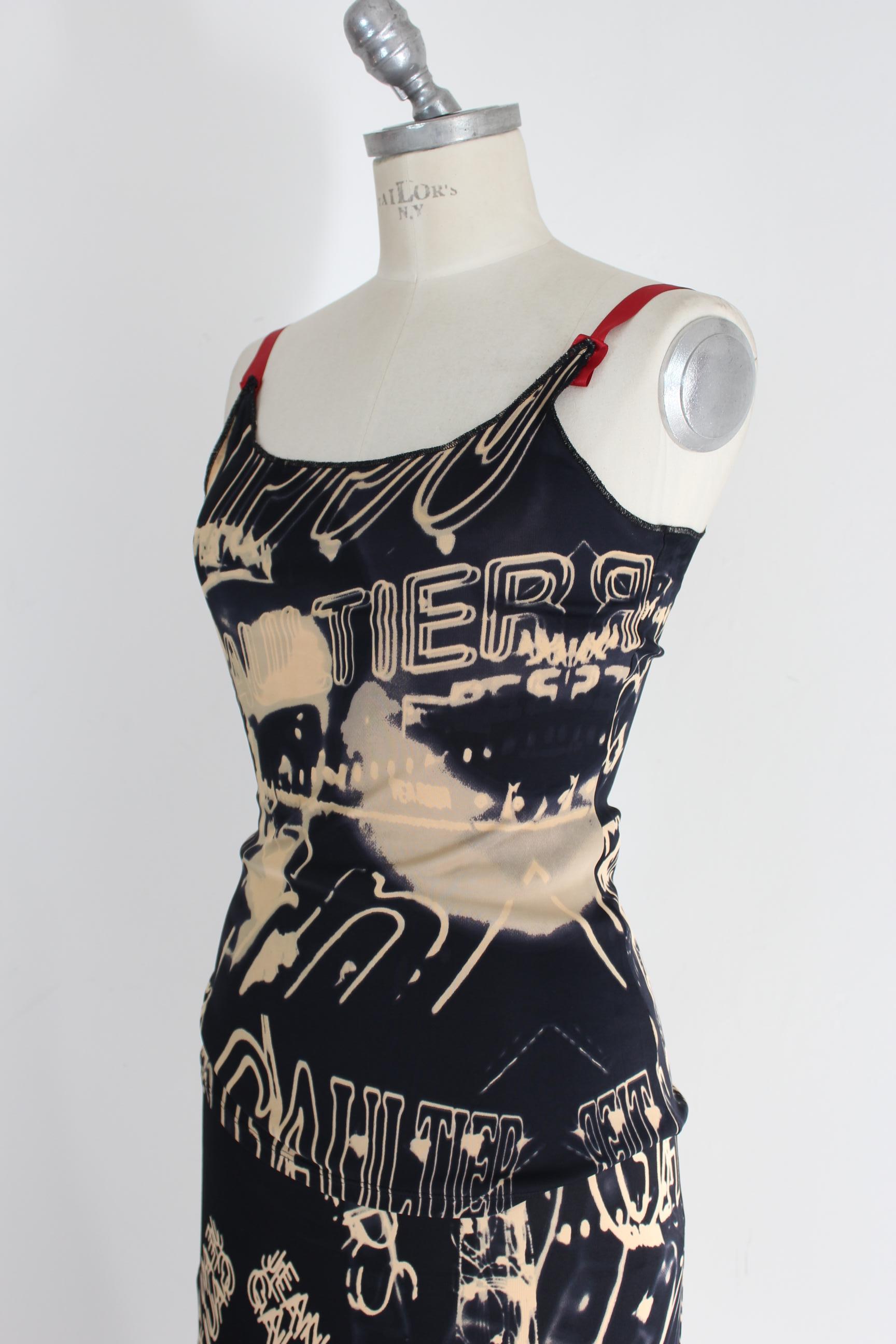 Black Jean Paul Gaultier Blue Navy Beige Skirt Suit Dress Monogram Graffiti 1998