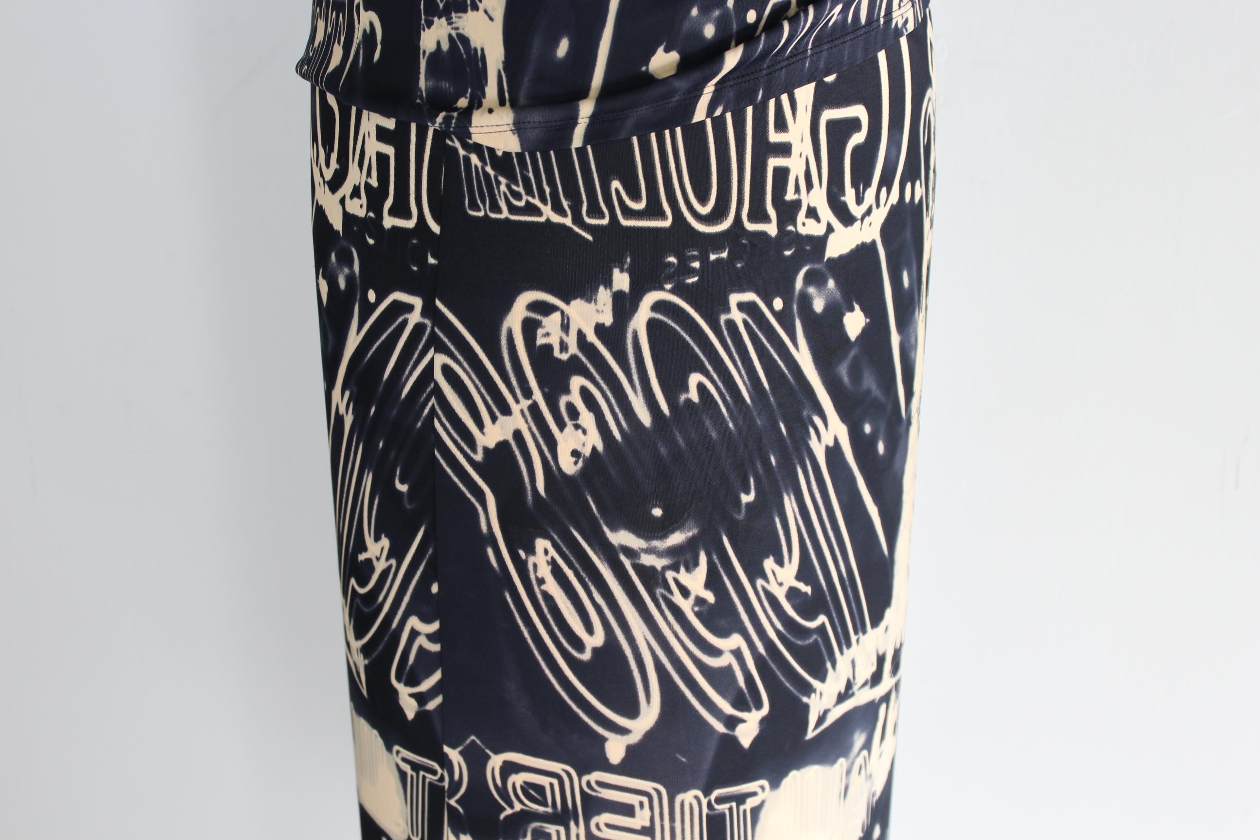 Jean Paul Gaultier Blue Navy Beige Skirt Suit Dress Monogram Graffiti 1998 1