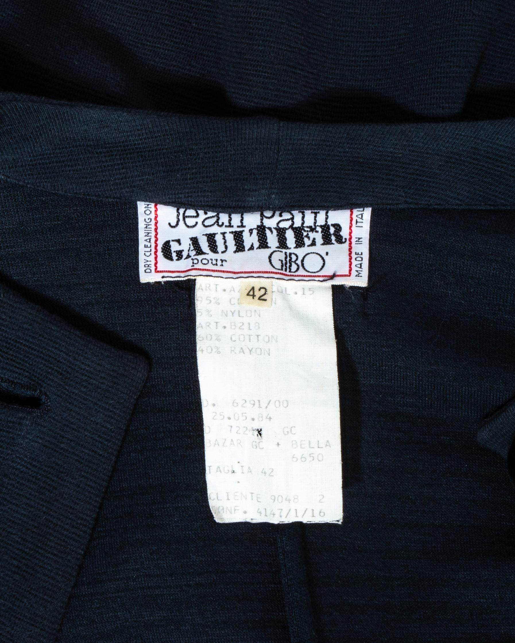 Veste, jupe et écharpe cape en laine et velours bleue Jean Paul Gaultier, automne-hiver 1984 en vente 2