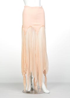 Jean Paul Gaultier Blush Crinkle Silk Chiffon Rib Knit Skirt, Y2k