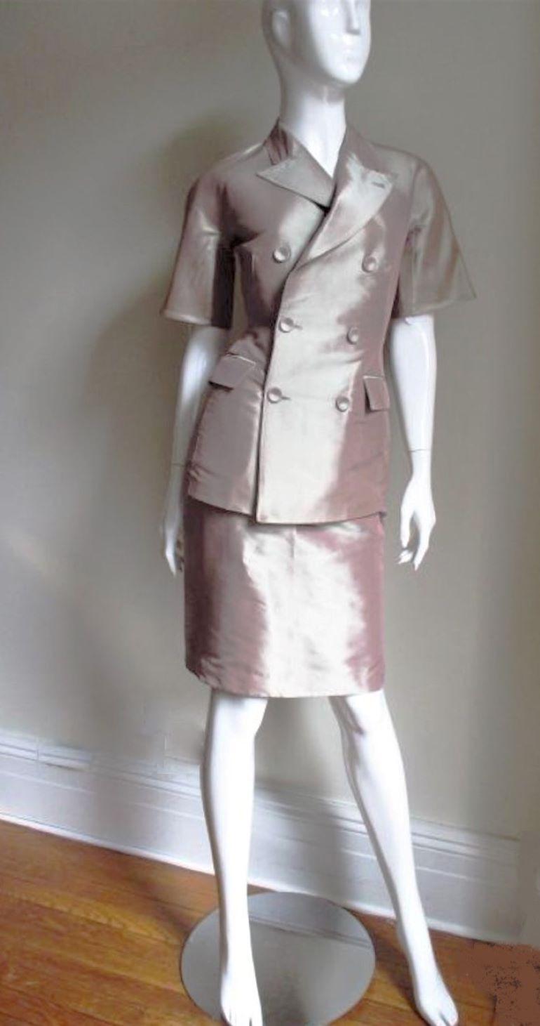  Jean Paul Gaultier Blush Pink Silk Skirt Suit In Excellent Condition For Sale In Water Mill, NY
