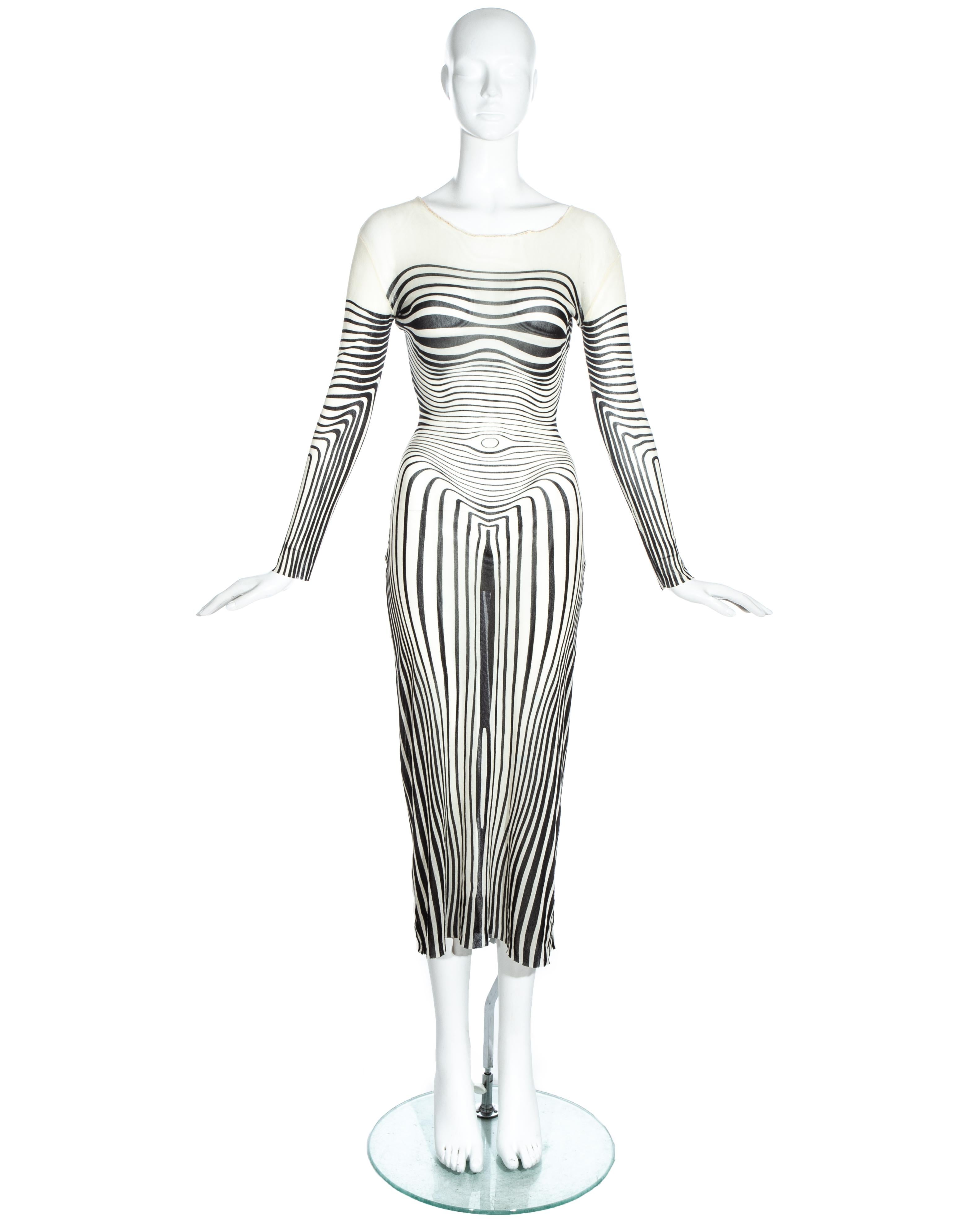 Jean Paul Gaultier stark black on white body contour printed nylon mesh evening dress.

Spring-Summer 1996