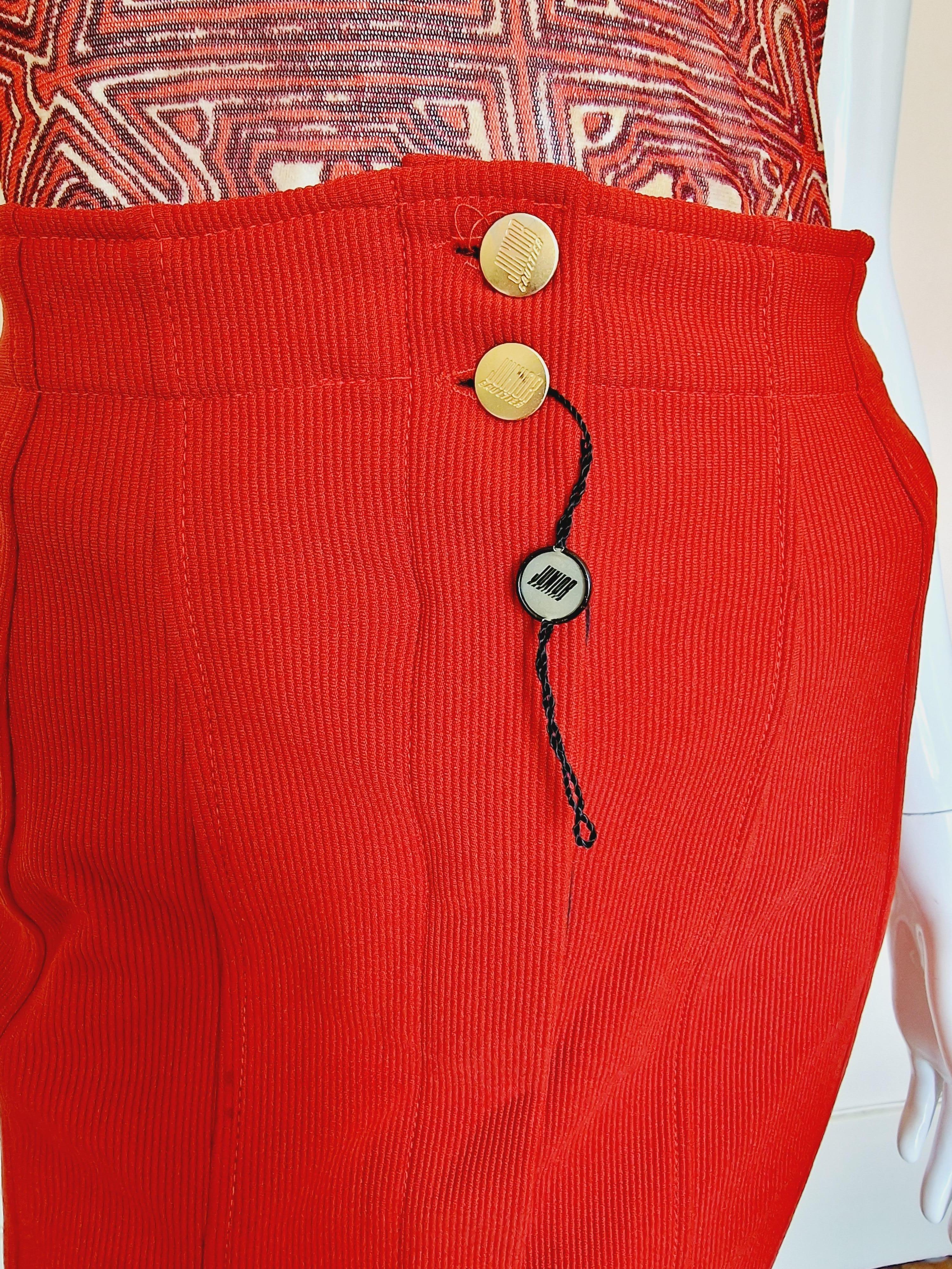 Jean Paul Gaultier Bodycon Red Junior High Waist Tattoo Vintage 90s Midi Skirt For Sale 7