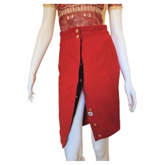 Jean Paul Gaultier Bodycon Red Junior High Waist Tattoo Vintage 90s Midi Skirt