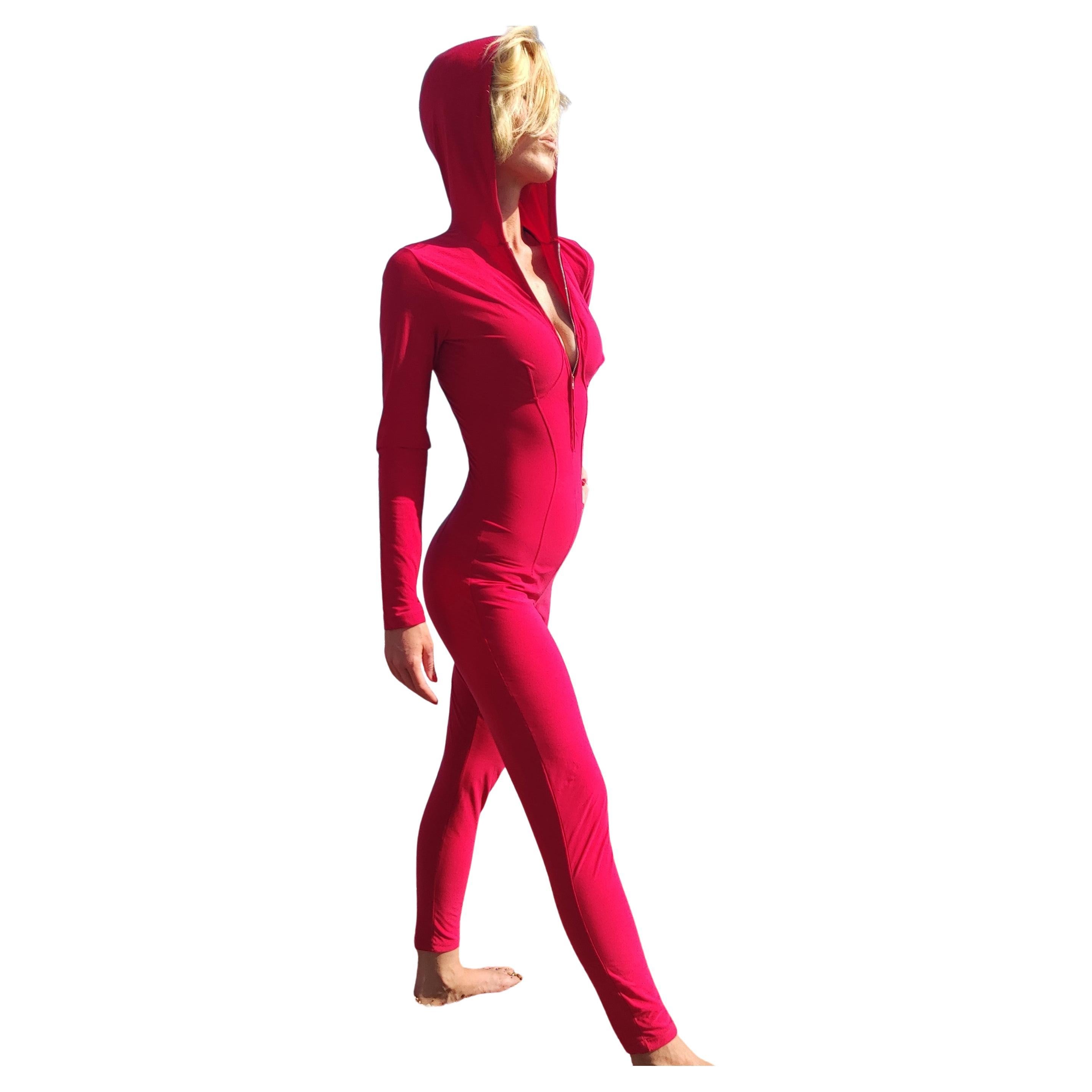 Jean Paul Gaultier Bodycon Robot Junior Cone Bra Red Jumpsuit Dress Catsuit