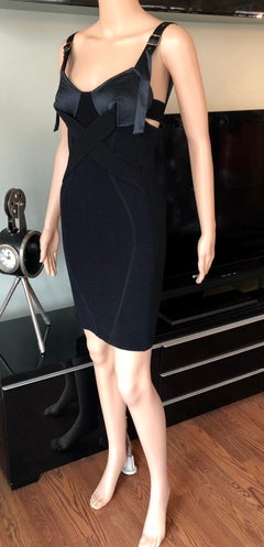 Jean Paul Gaultier Bondage Cone Bra Bodycon Knit Black Mini Dress
