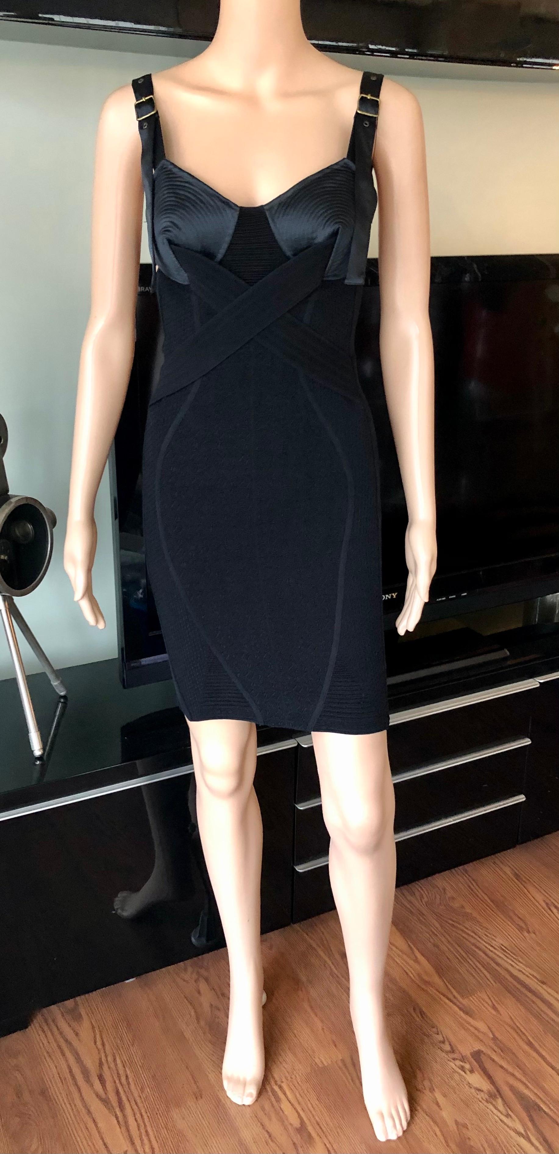 Jean Paul Gaultier Bondage Cone Bra Bodycon Knit Black Mini Dress  In Excellent Condition In Naples, FL
