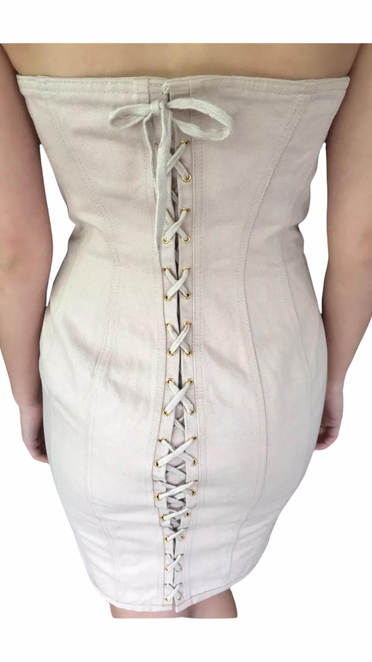 Jean Paul Gaultier Bra Cups Corset Denim Mini Dress For Sale 2