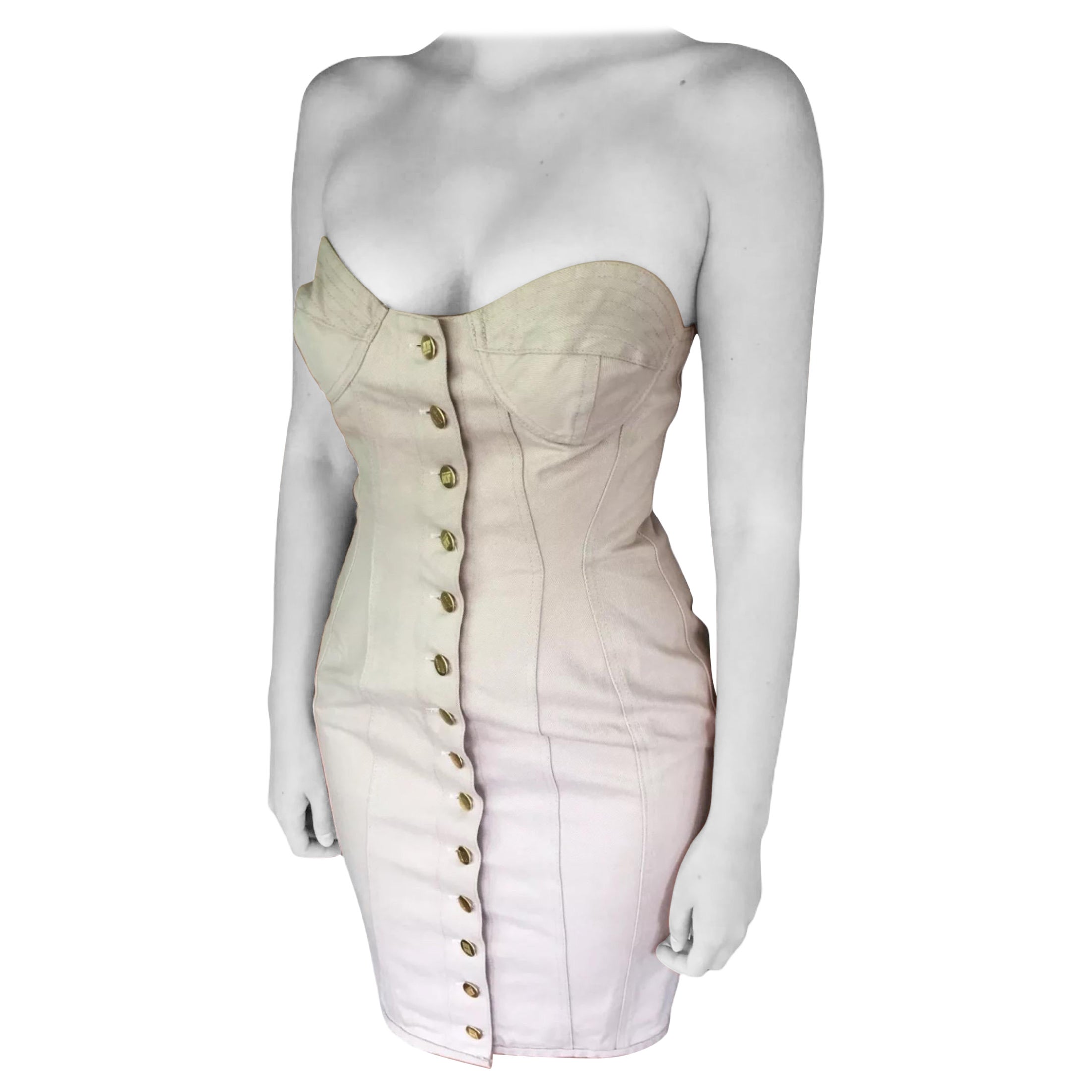 Jean Paul Gaultier Bra Cups Corset Denim Mini Dress