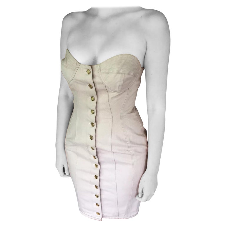 Jean Paul Gaultier Bra Cups Corset Denim Mini Dress For Sale at 1stDibs