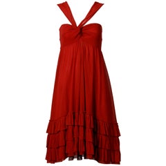 Jean Paul Gaultier Brick Red Mesh Dress with Ruffled Hemline