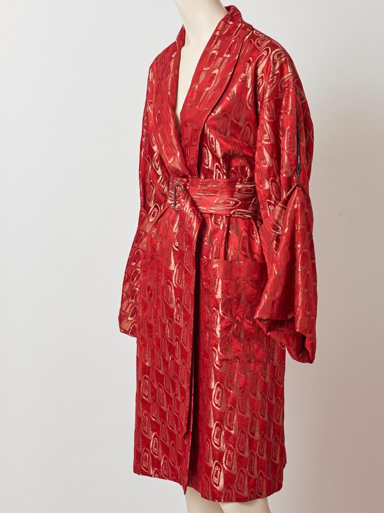 Red Jean Paul Gaultier Brocade Belted Kimono Inspired Coat