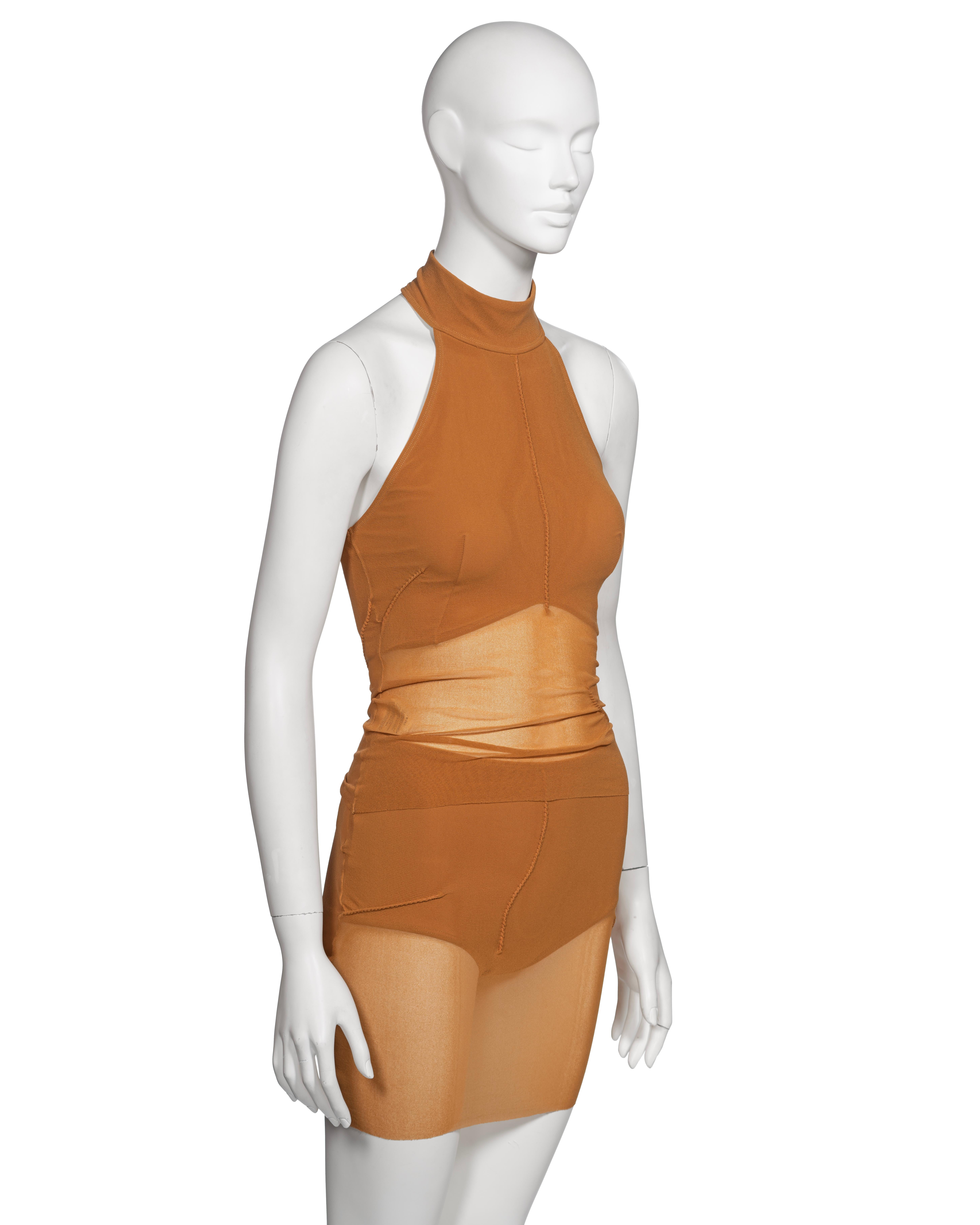 Jean Paul Gaultier Bronze Mesh Top and Mini Skirt Set, ss 1996 1