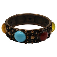 JEAN PAUL GAULTIER Bronze Tone Glass Cabochons Bangle Bracelet