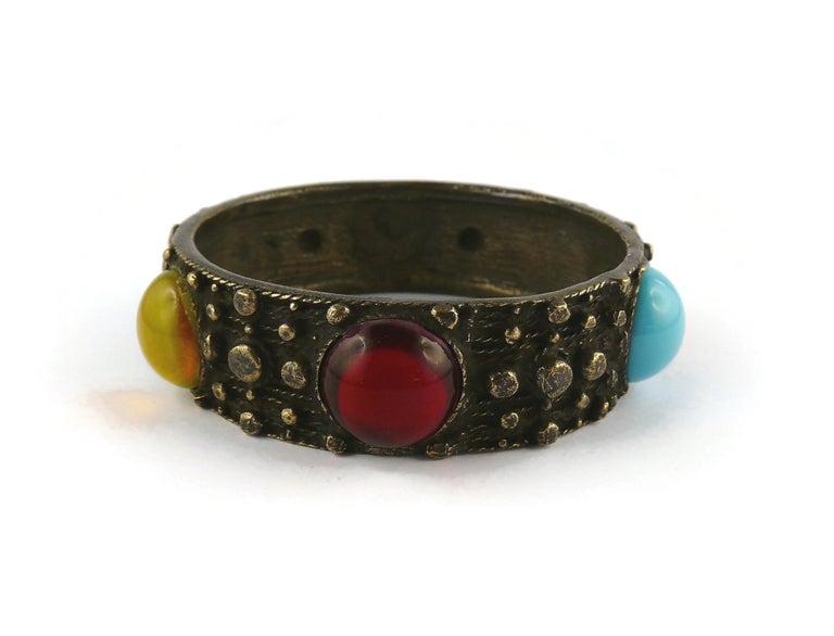 Bracelet Manchette Vintage Jean Patou Années 80 - Cabochons Dorés Sur Verre, Occasion