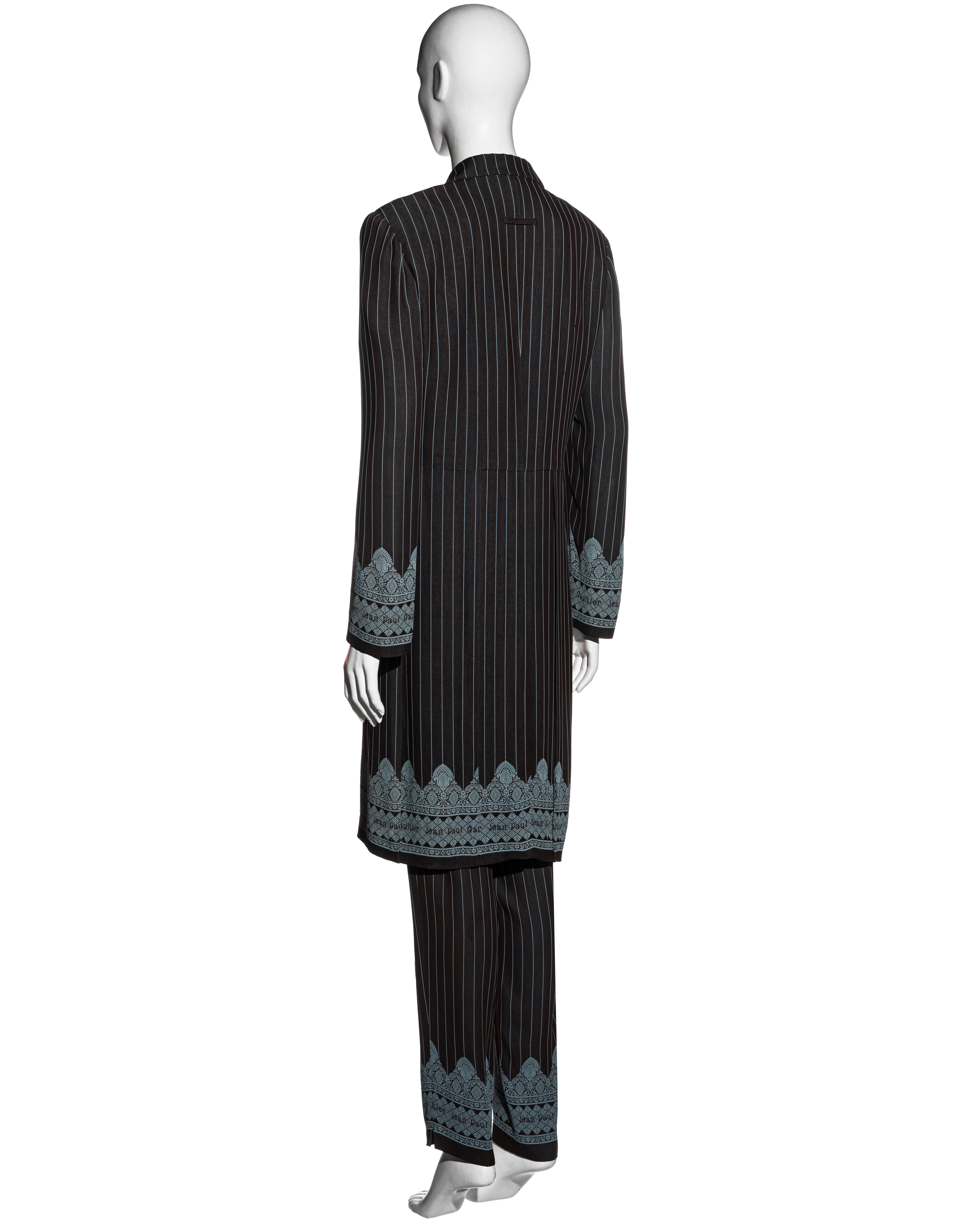 Jean Paul Gaultier brown and blue pinstripe pant suit, ss 1997 For Sale 3