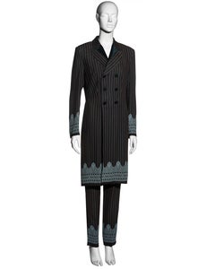 Jean Paul Gaultier brown and blue pinstripe pant suit, ss 1997