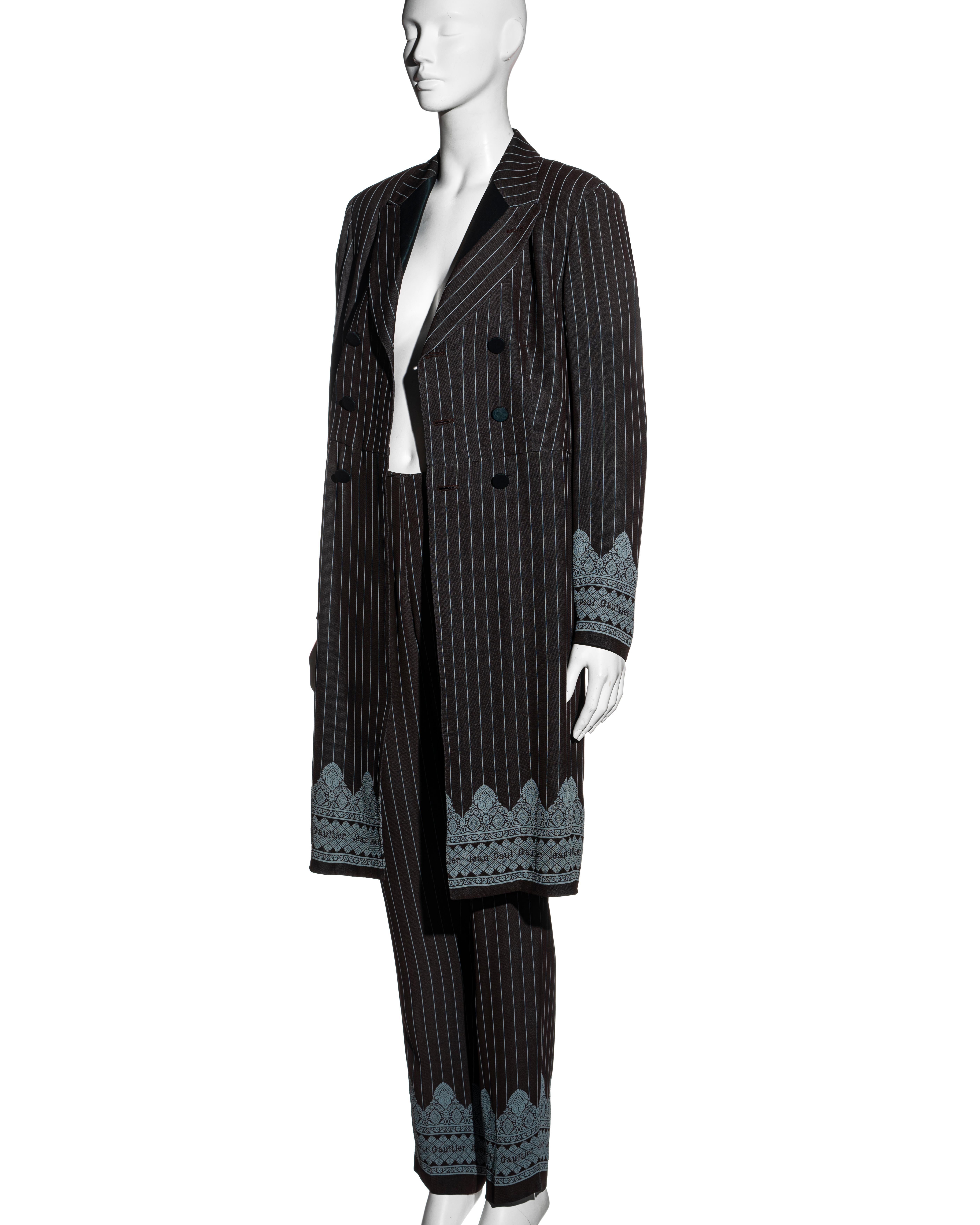 Jean Paul Gaultier brown and blue pinstripe pant suit, ss 1997 In Good Condition For Sale In London, GB