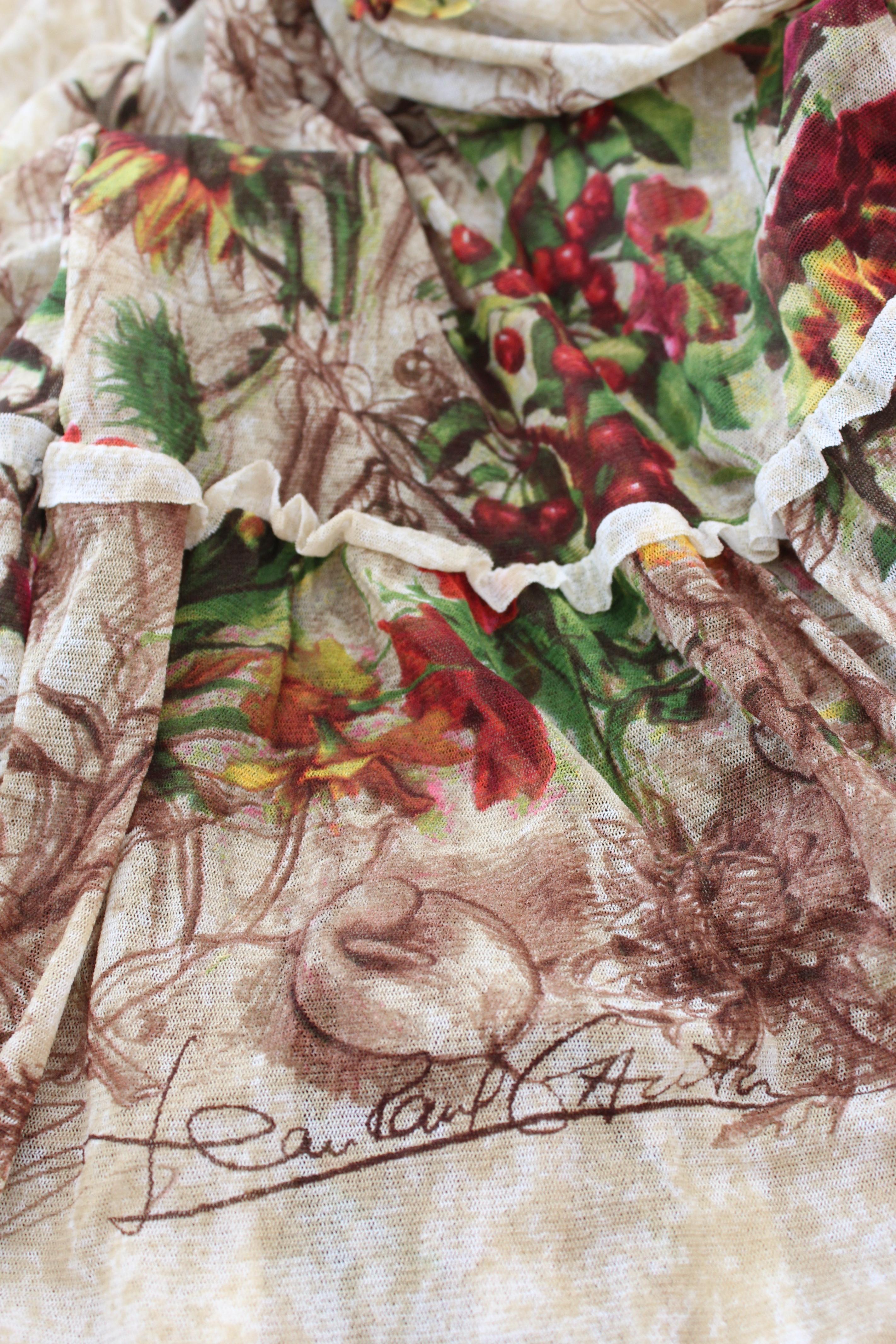 Jean Paul Gaultier Brown Beige Floral Micro Mesh Long Skirt 1